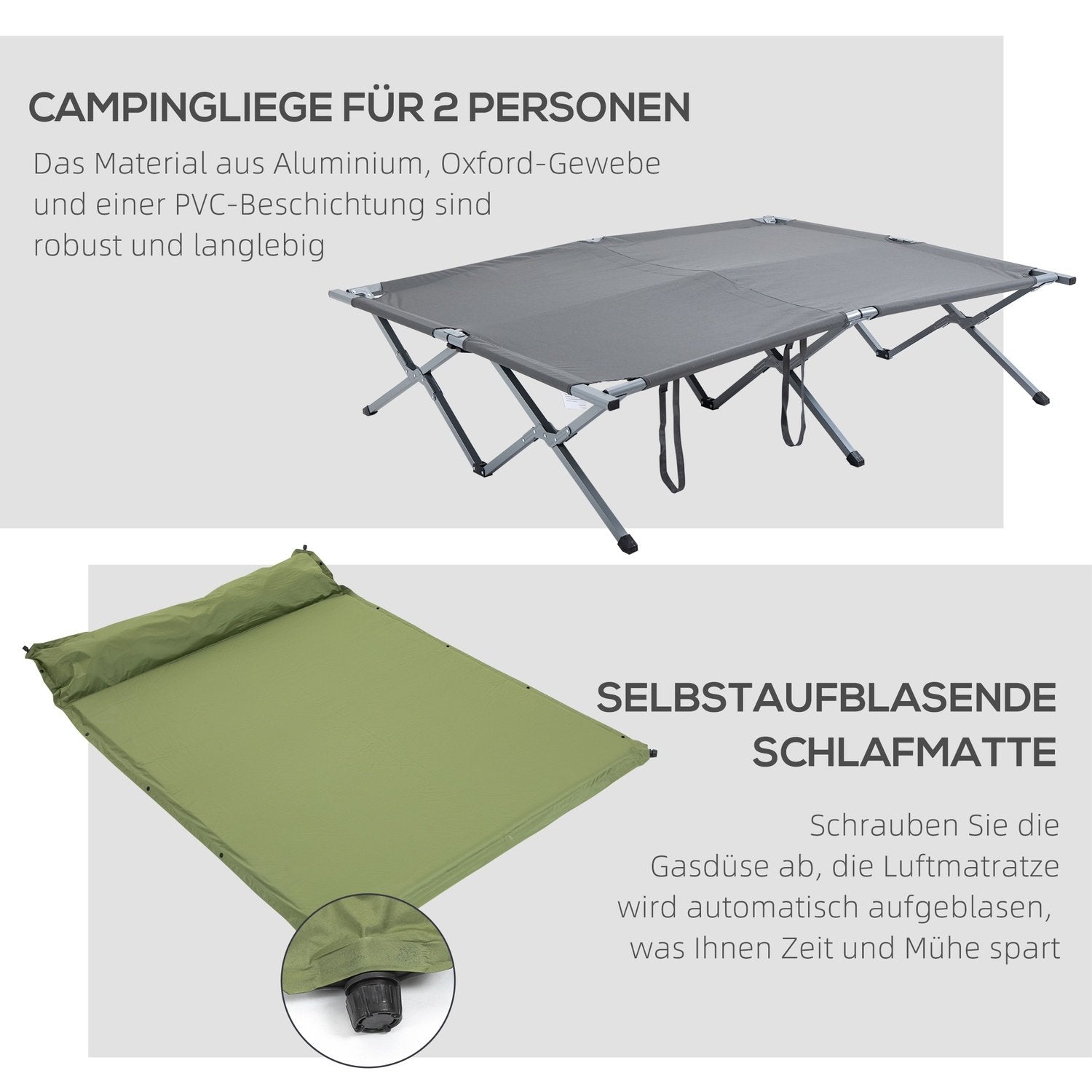 Campingseng Kuppeltelt 2 Personer Luftmadras Grå 200X146X159Cm