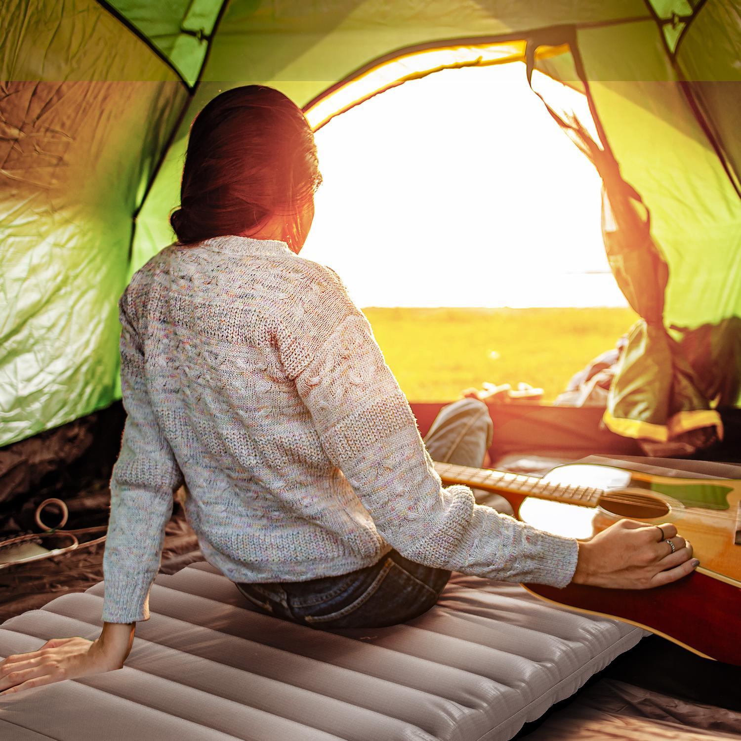 Camping Liggmatta, Luftmadrass Med Fotpump, Vattenavvisande Luftsäng Med Bärväska, Liggunderlag För Trädgård, Rymmer Upp Till 120 Kg, Kaki