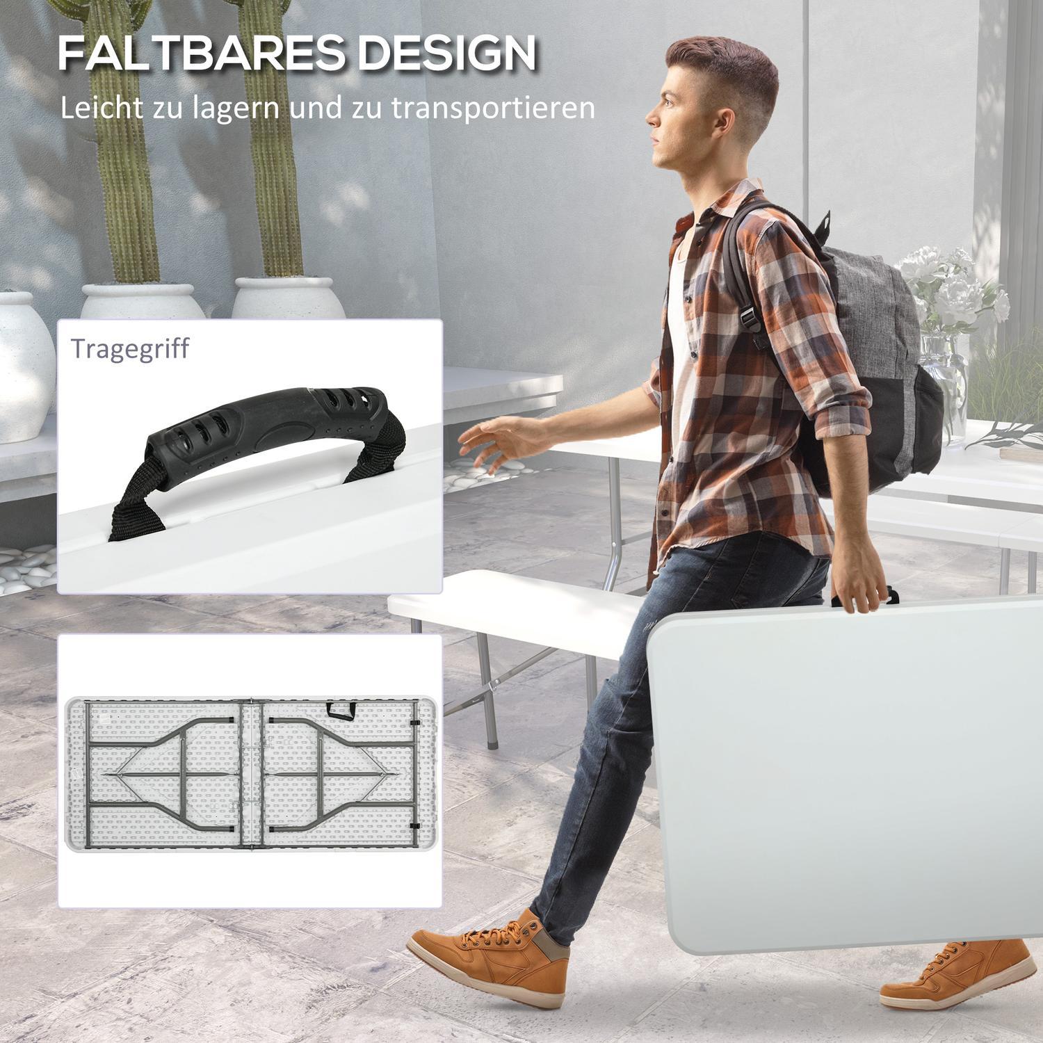 Campingbord Foldebalkonbord 6 personer Buffetbord Have Hdpe Hvid 180X75X73Cm