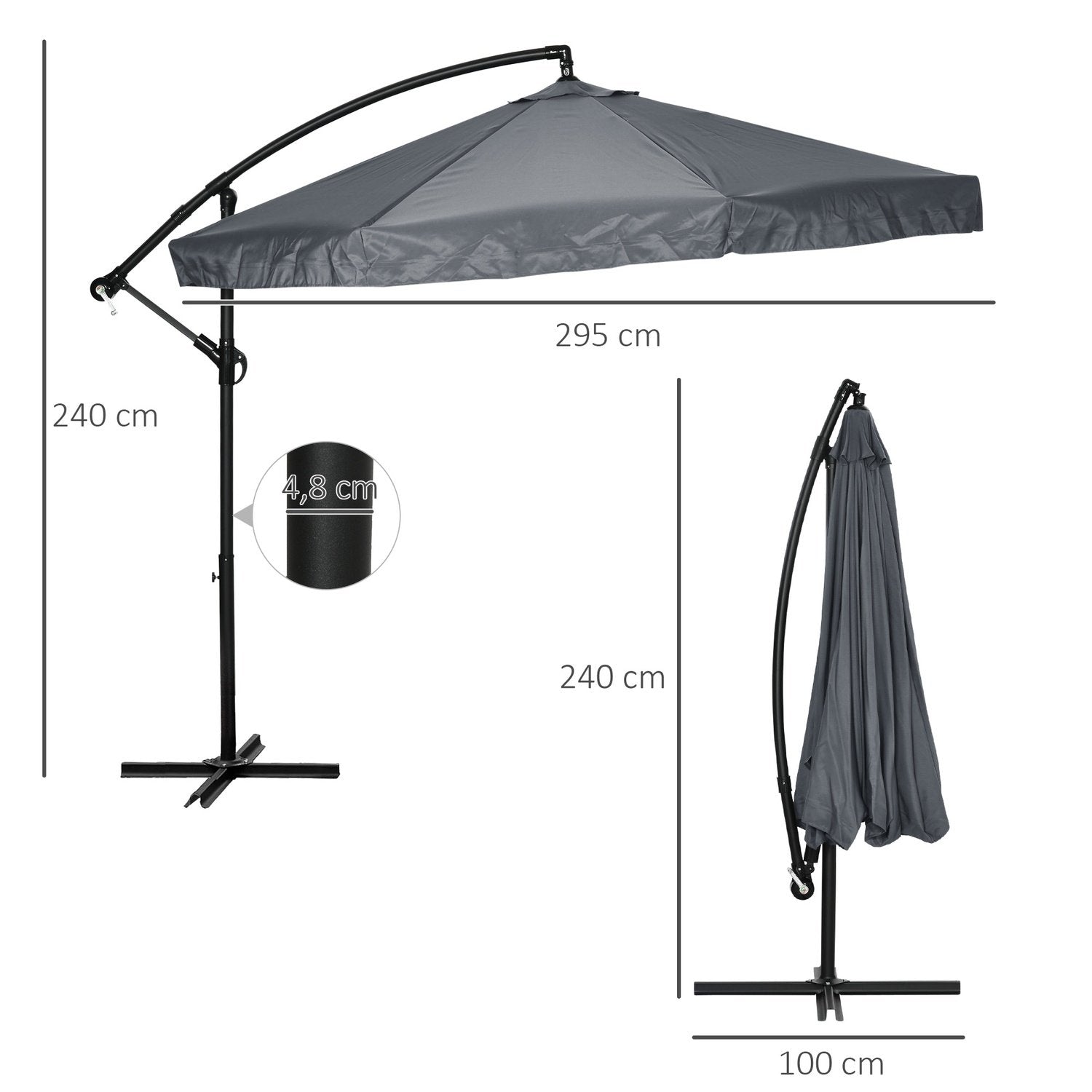 Cantilever Paraply 295X295Cm Parasol Håndsving Myggenet 360° Roterbar Haveparaply 8 Personer Marked Paraply Balkon Stål Polyester