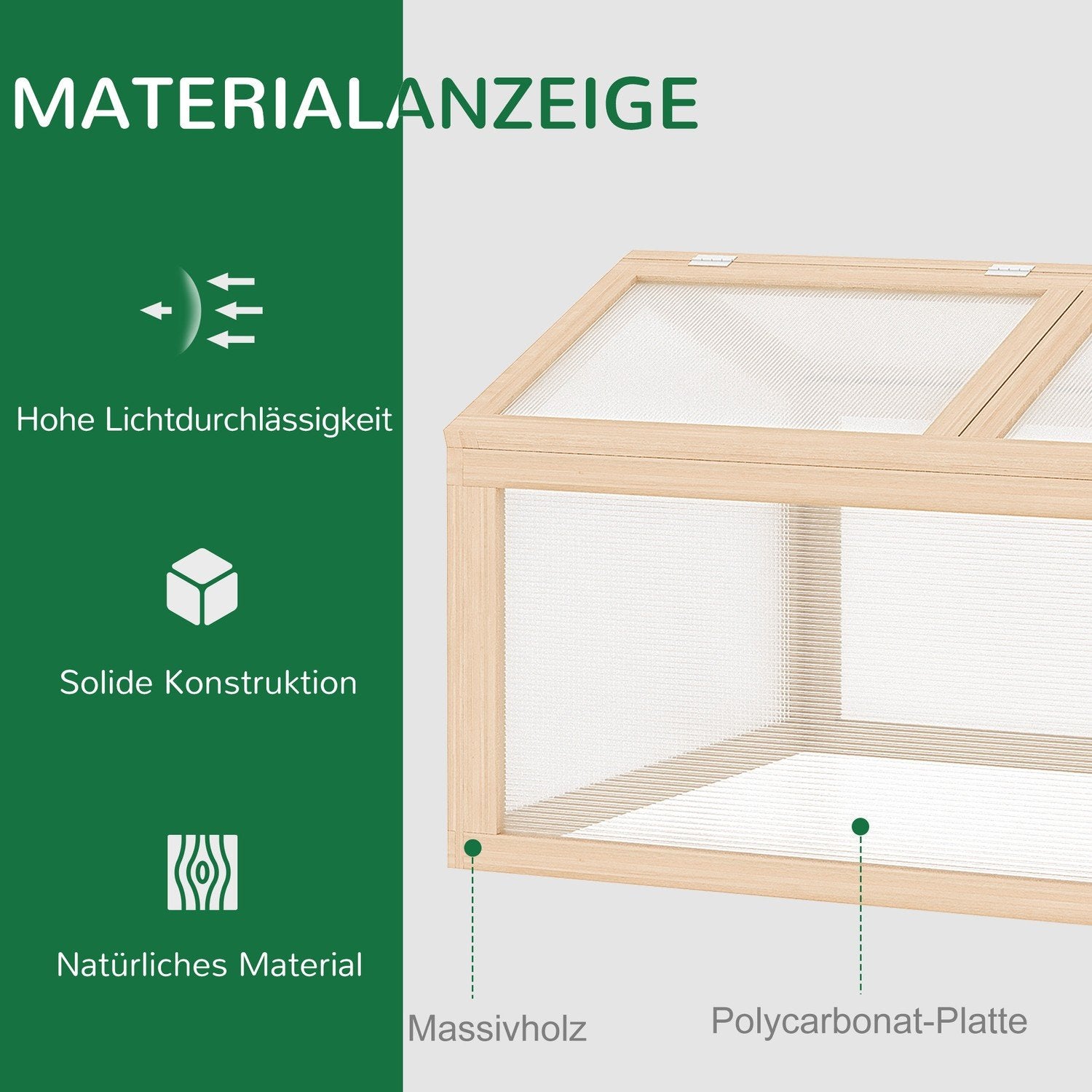 Drivhus med kold ramme med træbetræk af polycarbonat, vejrbestandigt, naturligt, 102x71x53 cm