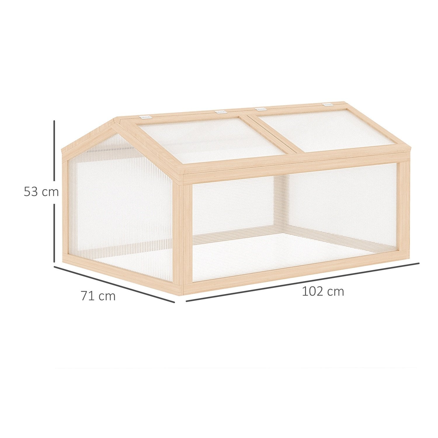 Drivhus med kold ramme med træbetræk af polycarbonat, vejrbestandigt, naturligt, 102x71x53 cm