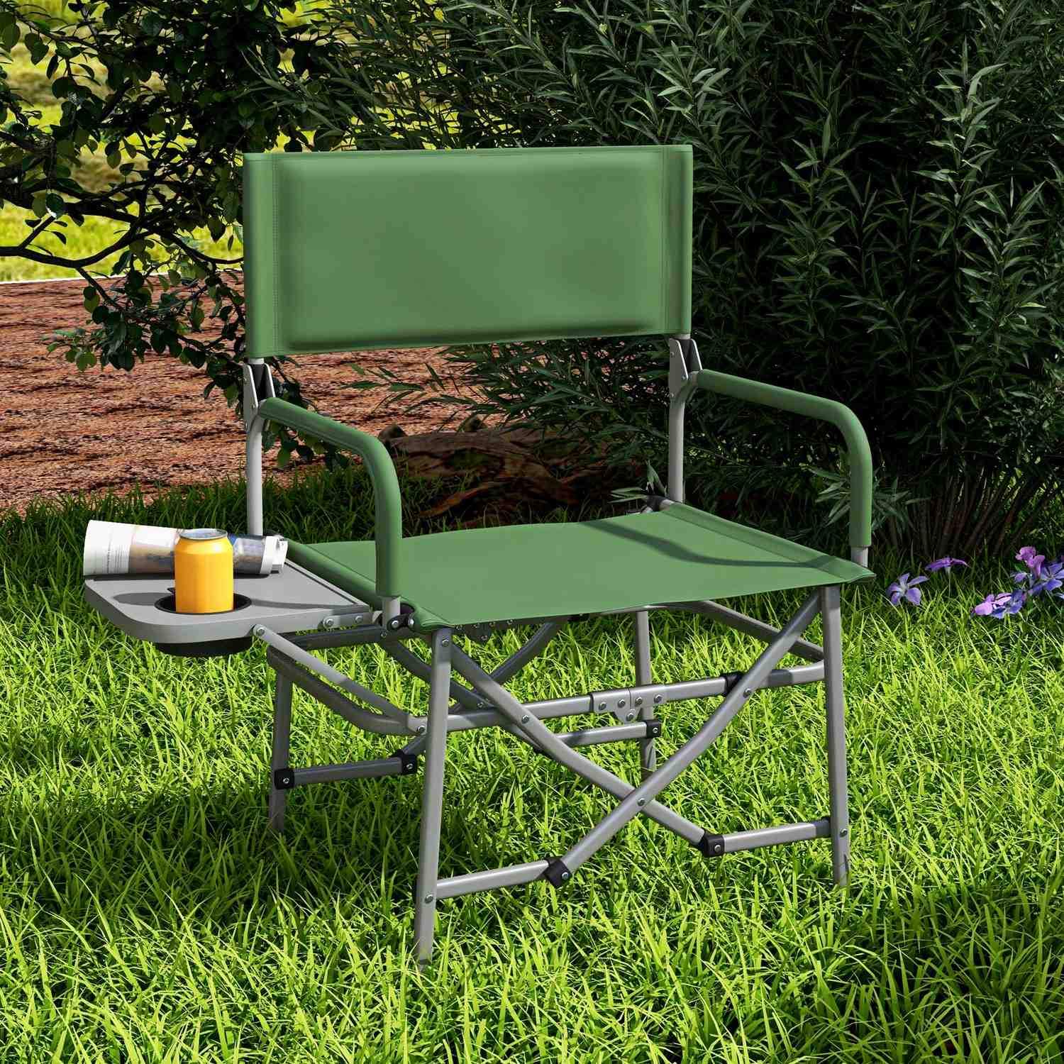 Director'S Chair Sammenklappelig Campingstol Med Sidebord Kopholder Foldestol Med Håndtag Til Camping Strand Oxford Green