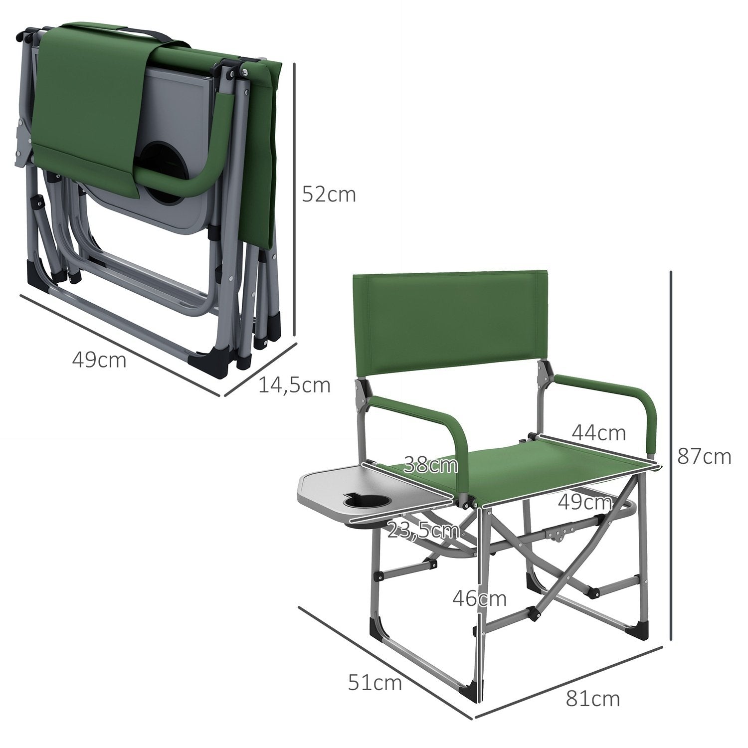 Director'S Chair Sammenklappelig Campingstol Med Sidebord Kopholder Foldestol Med Håndtag Til Camping Strand Oxford Green