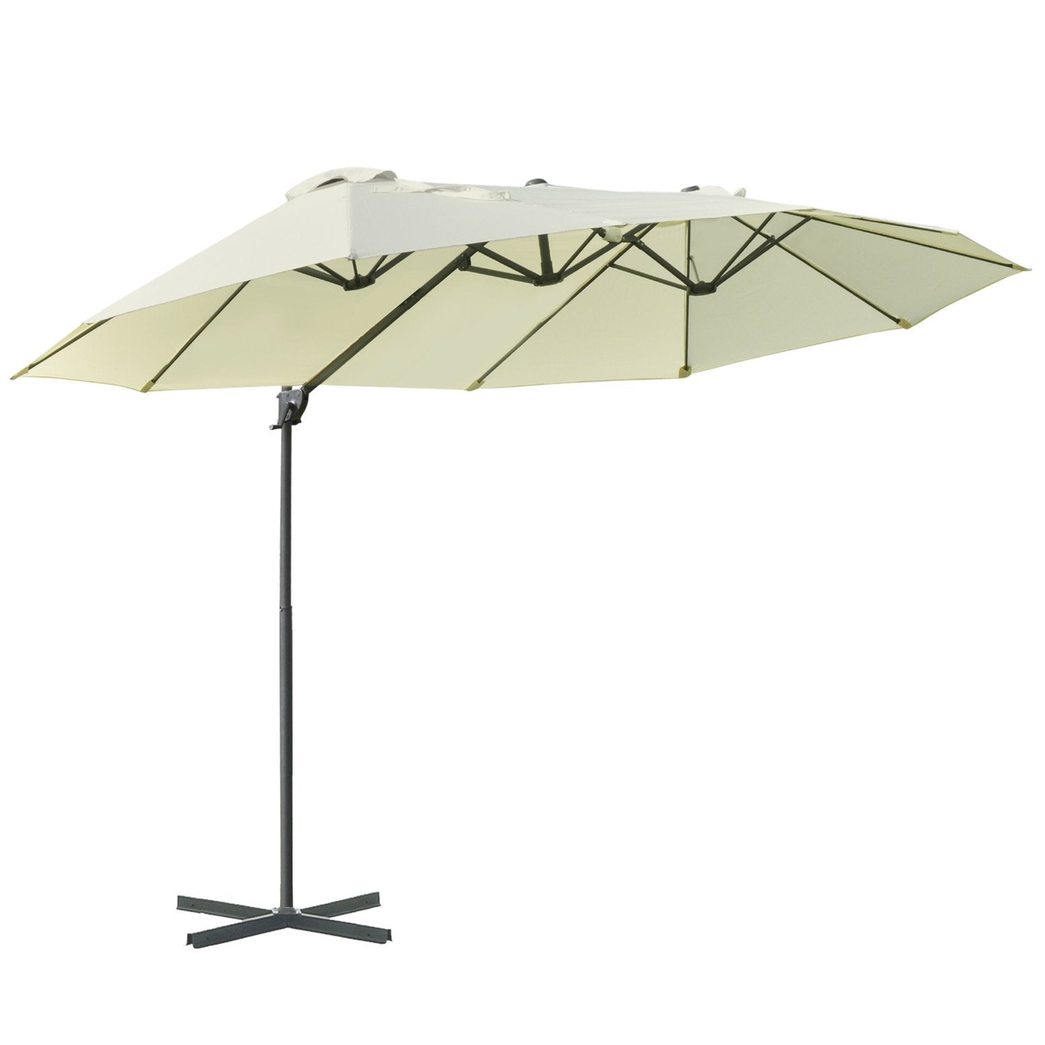 Dobbelt Parasol Cantilever Paraply Dobbelt Paraply Med Håndsving Justerbar Haveparaply Solafskærmning Metal Creme Hvid 440 X 270 X 250 Cm