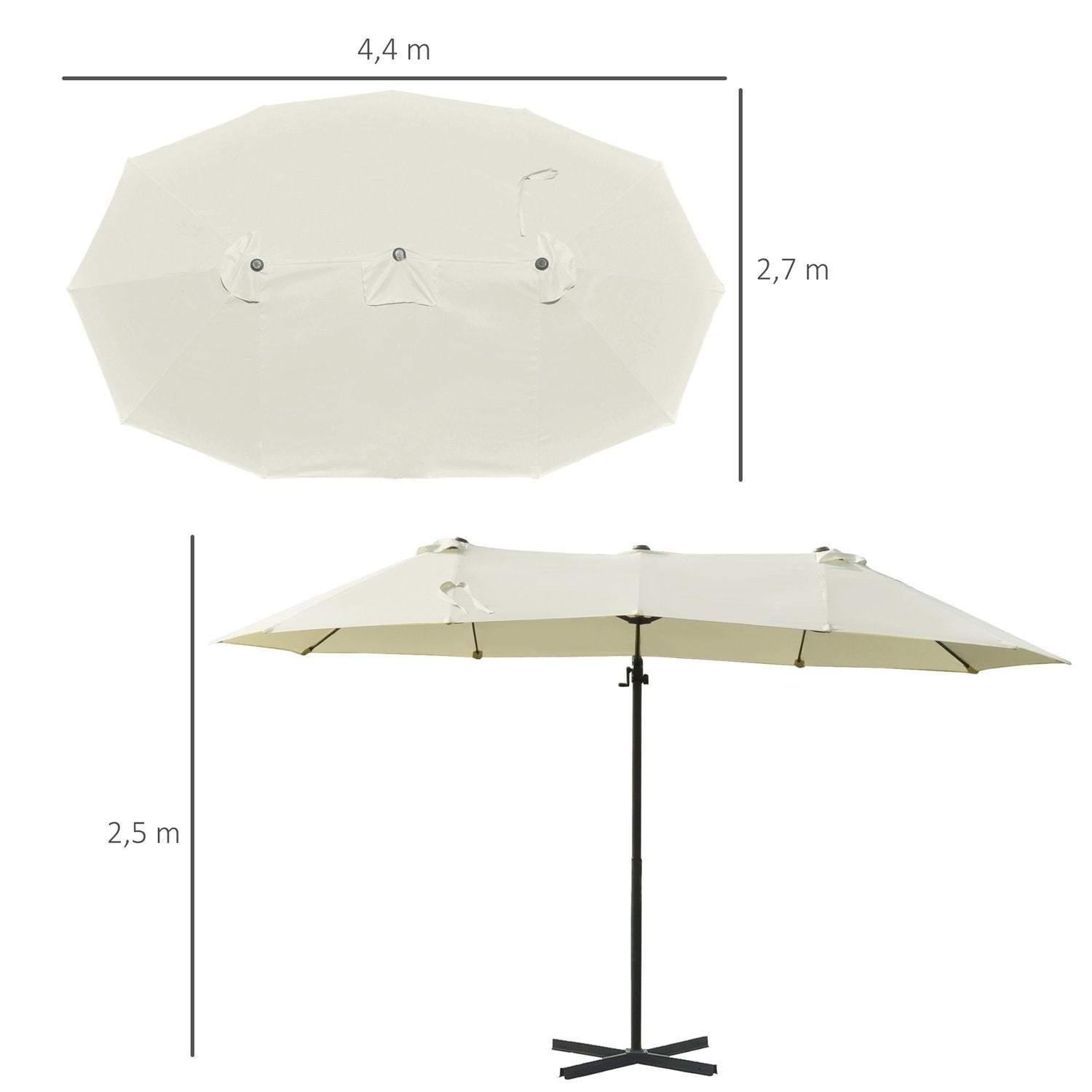 Dobbelt Parasol Cantilever Paraply Dobbelt Paraply Med Håndsving Justerbar Haveparaply Solafskærmning Metal Creme Hvid 440 X 270 X 250 Cm