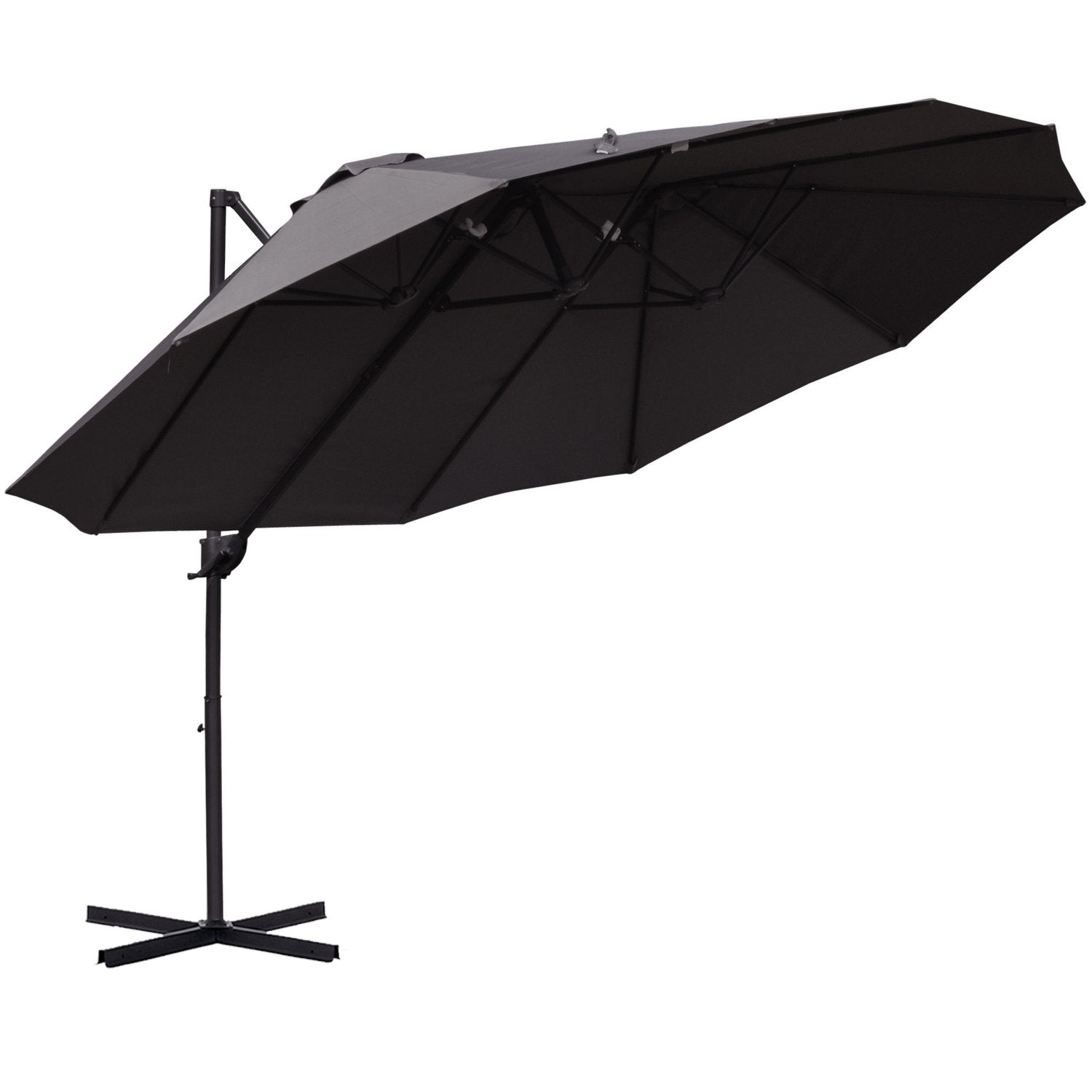 Dobbelt Parasol Cantilever Paraply Med Håndsving Justerbar Haveparaply Solafskærmning Metal Mørkegrå 440 X 270 X 250 Cm