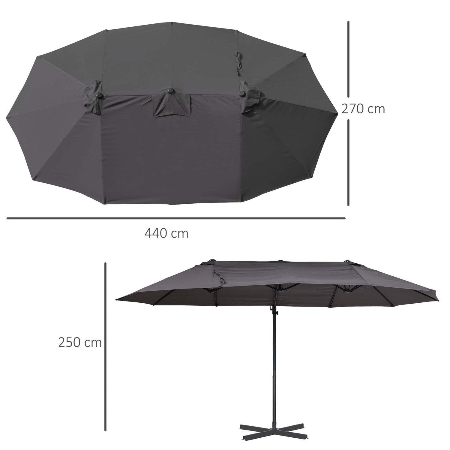 Dobbelt Parasol Cantilever Paraply Med Håndsving Justerbar Haveparaply Solafskærmning Metal Mørkegrå 440 X 270 X 250 Cm