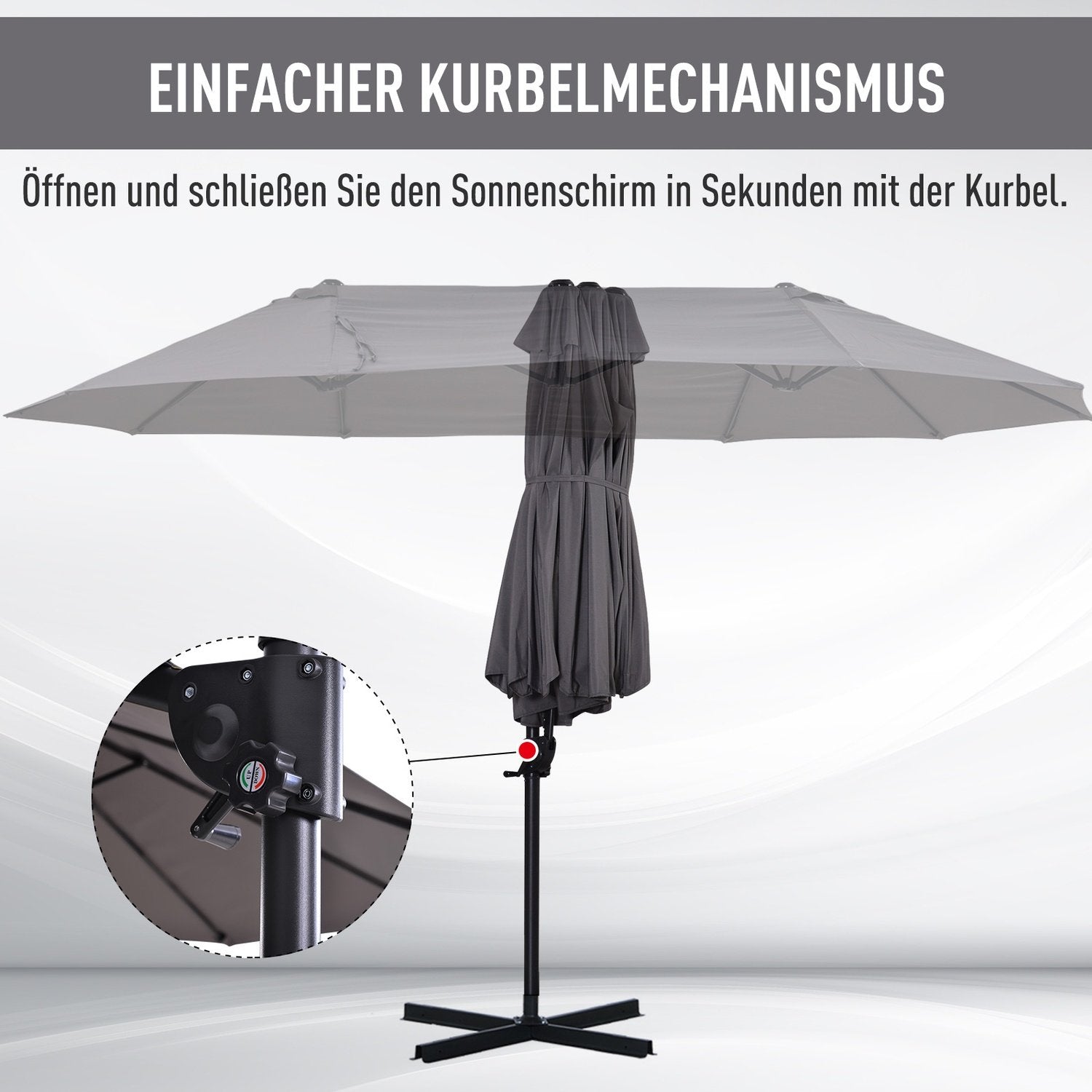 Dobbelt Parasol Cantilever Paraply Med Håndsving Justerbar Haveparaply Solafskærmning Metal Mørkegrå 440 X 270 X 250 Cm