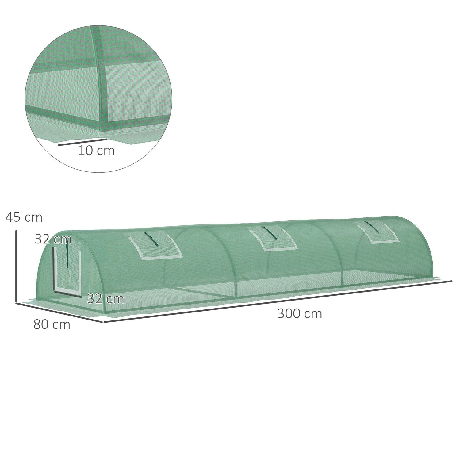 Film Drivhus Mini Tunnel Drivhus med Mesh vindue, UV resistent, Pe Film, Grøn, 300X80X45Cm