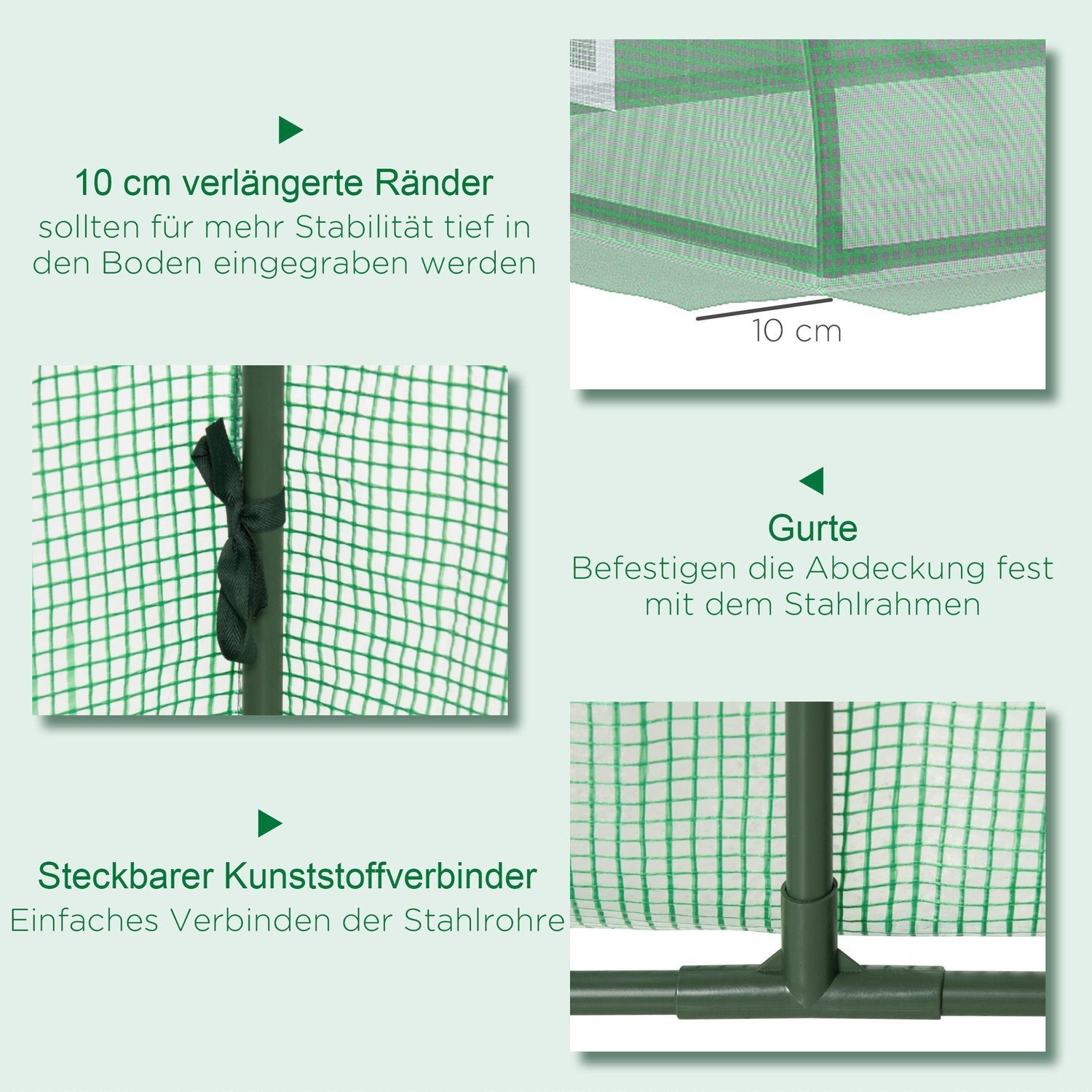 Film Drivhus Mini Tunnel Drivhus med Mesh vindue, UV resistent, Pe Film, Grøn, 300X80X45Cm