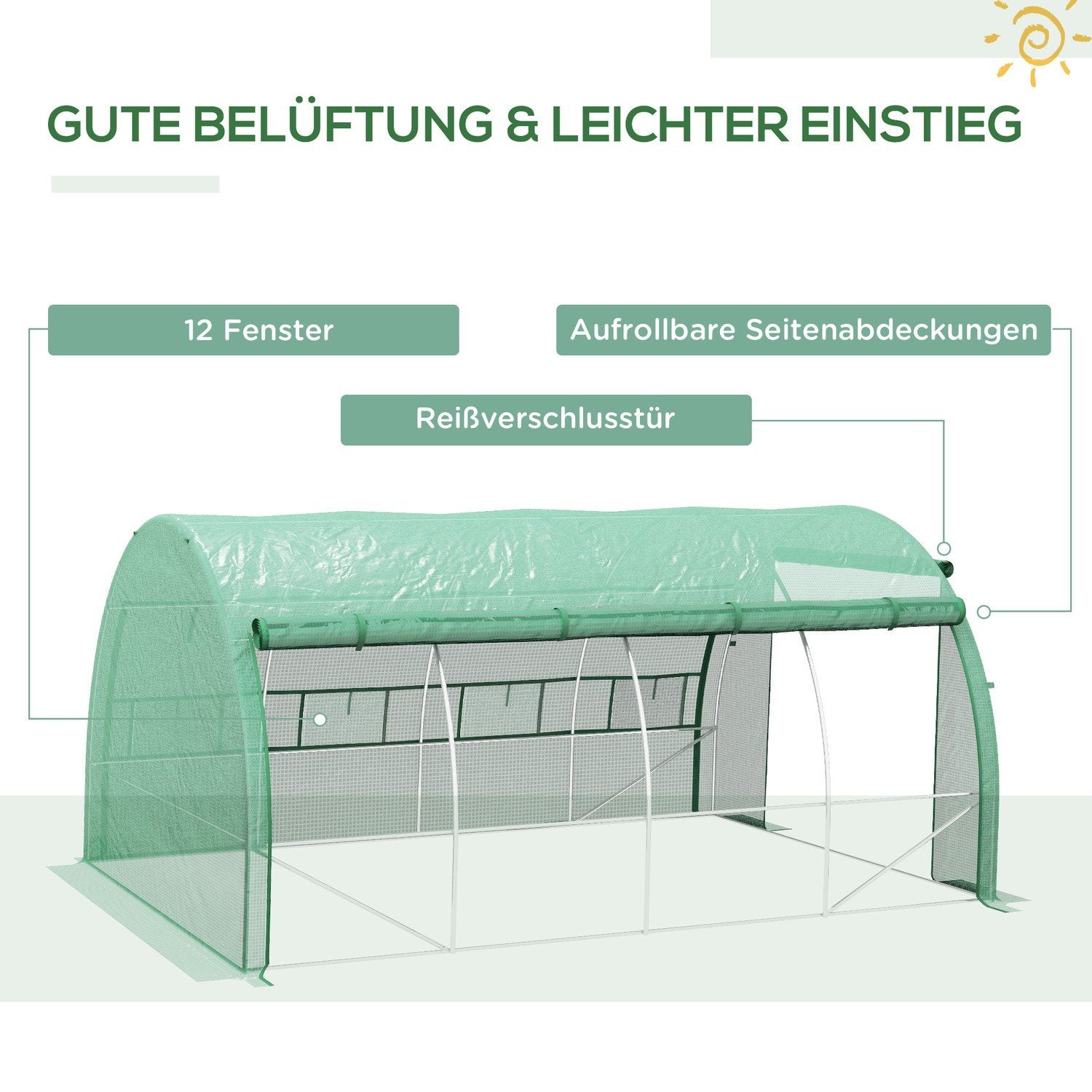 Film Drivhus Polytunnel 3,97X3X2M Walk-In, UV-beskyttelse, Roll-Up Covers, Stål, Grøn