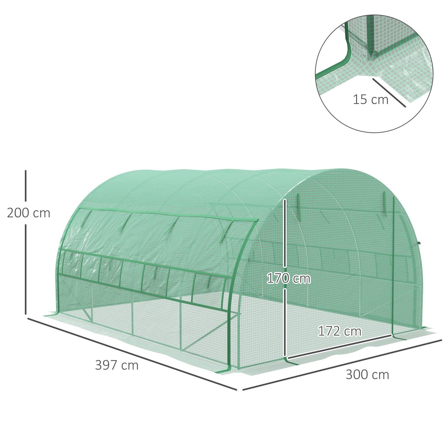 Film Drivhus Polytunnel 3,97X3X2M Walk-In, UV-beskyttelse, Roll-Up Covers, Stål, Grøn