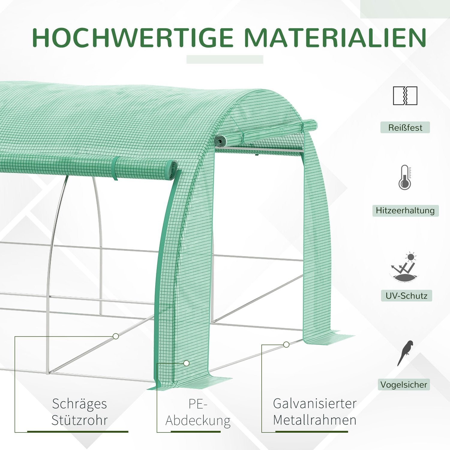 Film Drivhus Polytunnel 6X3X2M Walkable, UV-beskyttelse, Roll-Up Covers, Stålrør, Grøn