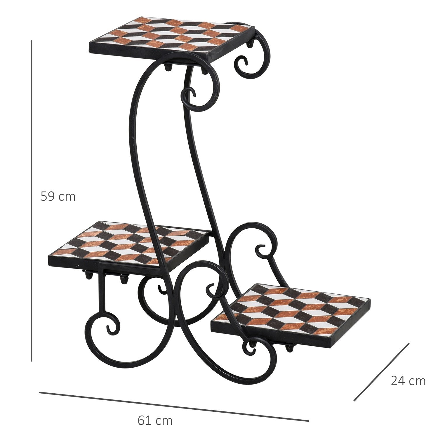 Blomsterhylde Plantestativ Med Mosaikbord Metal Indendørs Udendørs Sort