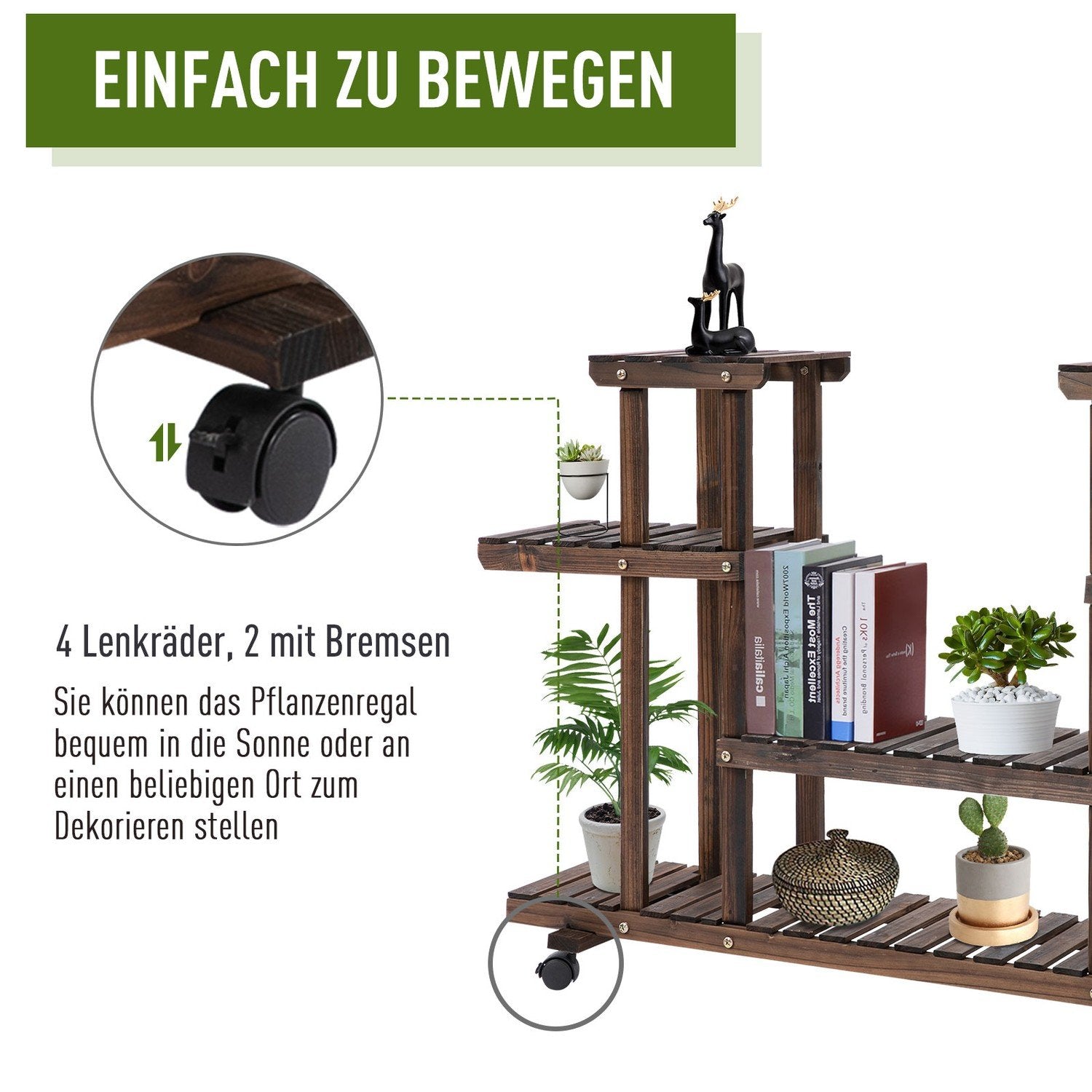 Blomsterstand Plantehylde, Fire Blomster Blomsterhylde, Massivt Træ, Forkullede, 123,5X33X80Cm