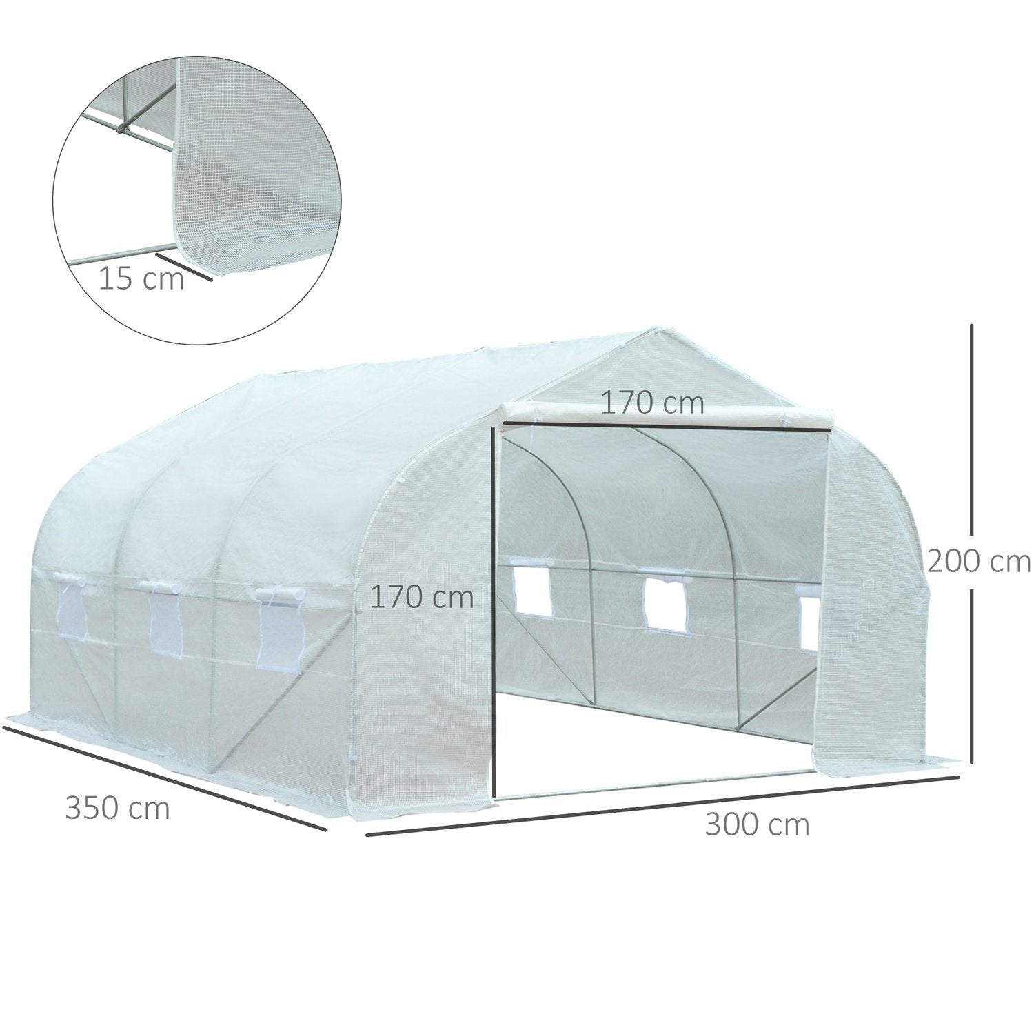 Folie Drivhus 3,5X3X3M UV Beskyttelse Tomathus, Mesh Vindue, Vindtæt, Til Have &amp; Balkon, Metal, Hvid