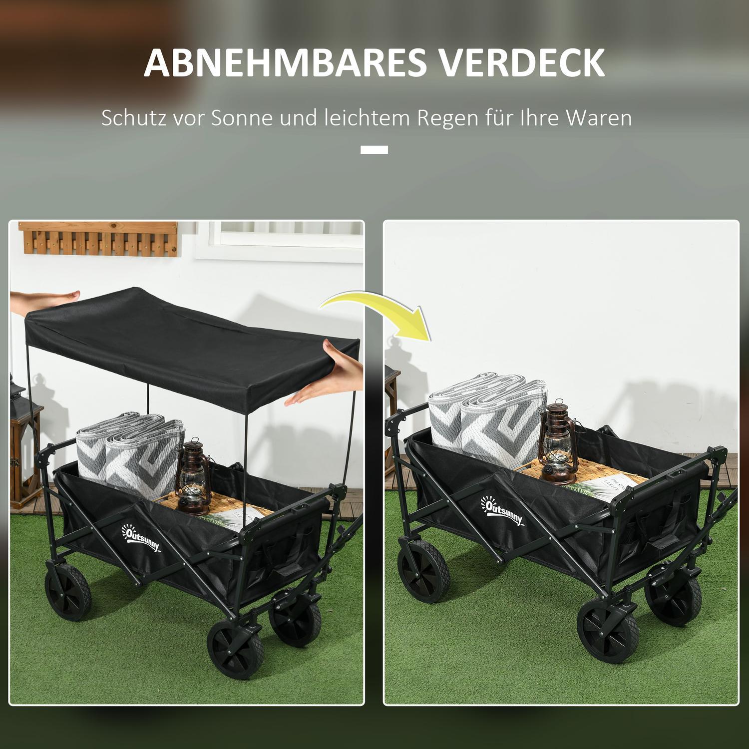 Foldevogn, transportvogn med solskærm, vogn med håndtag, havevogn med bærepose, bæreevne op til 110 kg, Oxford, sort