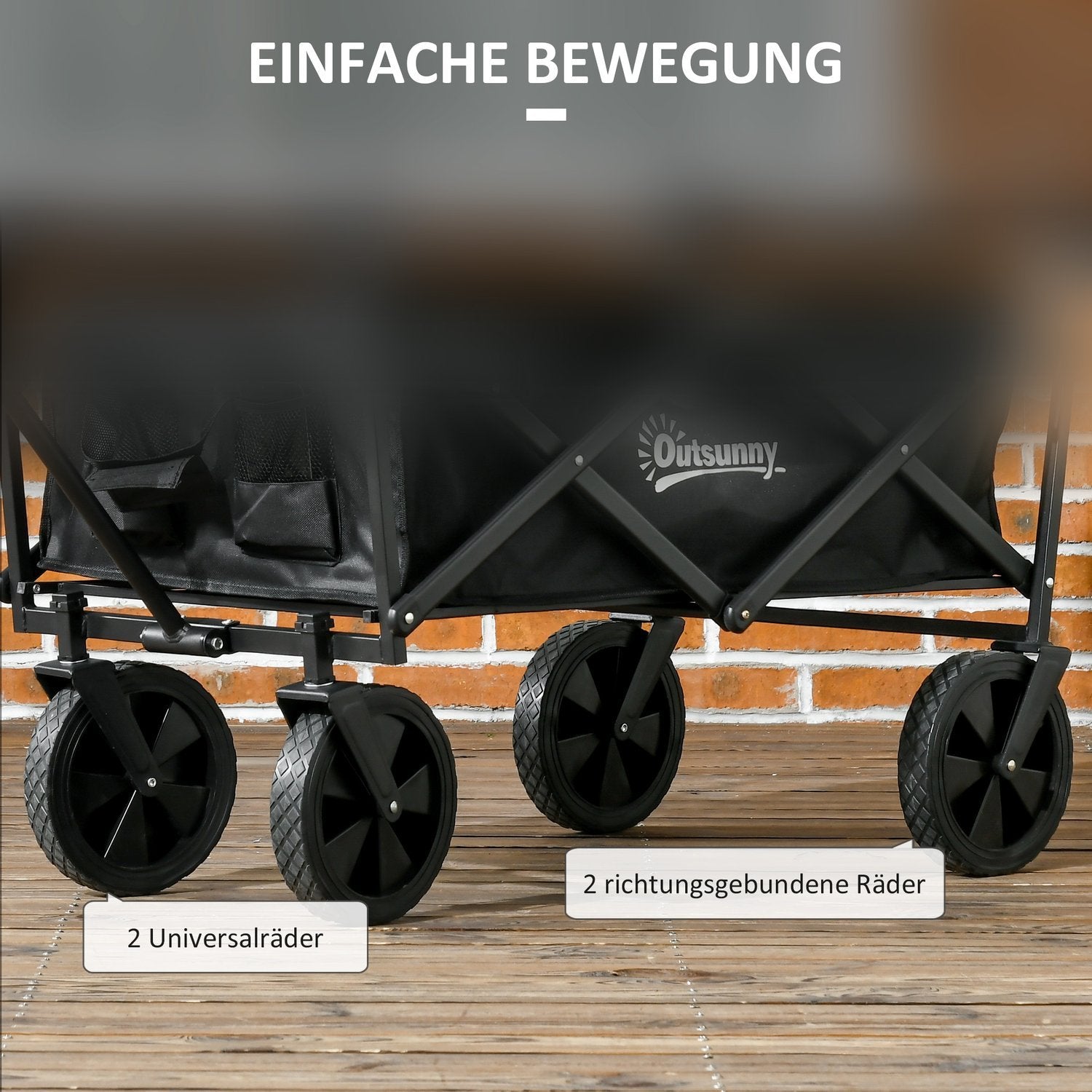 Foldevogn, transportvogn med solskærm, vogn med håndtag, havevogn med bærepose, bæreevne op til 110 kg, Oxford, sort
