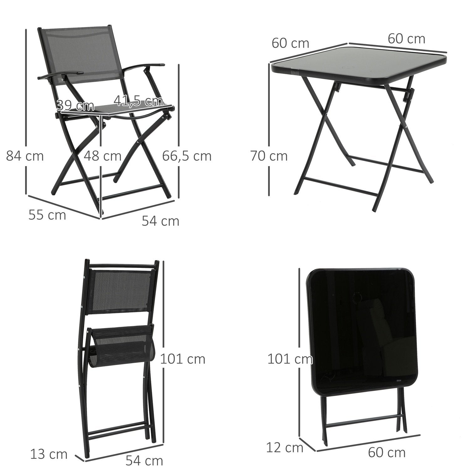 Sammenklappelig altansæt til 2 personer Siddeområde Bord 2 stole Metal Mesh Sort Grå