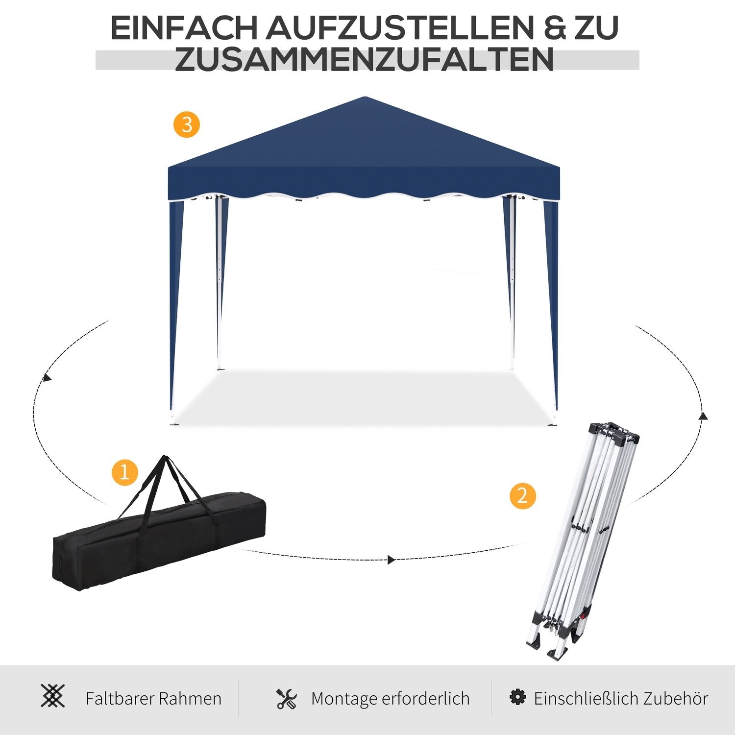 Sammenfoldelig lystpavillon 3 X 3 M havepavillon Sammenklappeligt festtelt Højdejusterbart havetelt med transportpose UV-beskyttelse Stål Oxford Blå