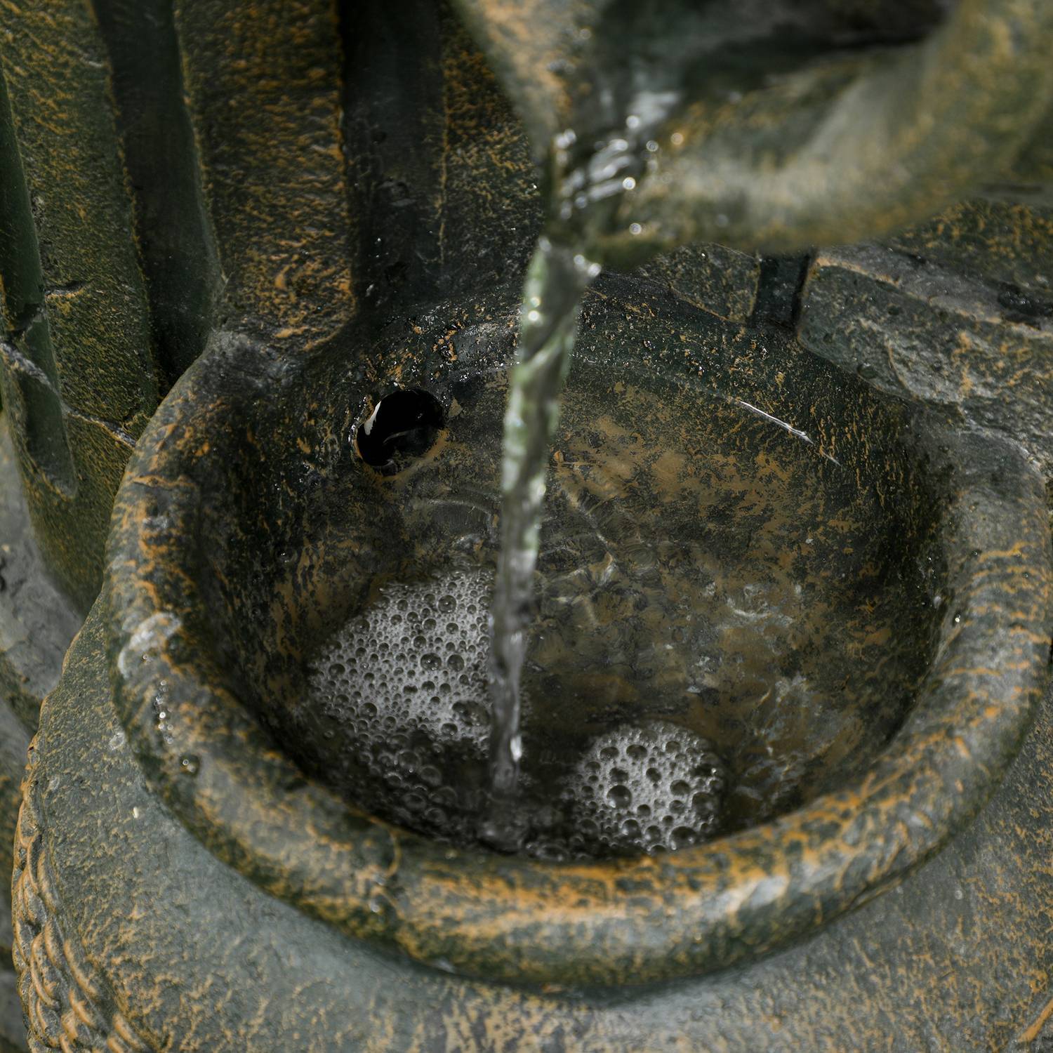 Springvand, havefontæne med justerbart flow, dekorativt springvand med 3-lags vinkander, vandelement, vandfald, harpiks