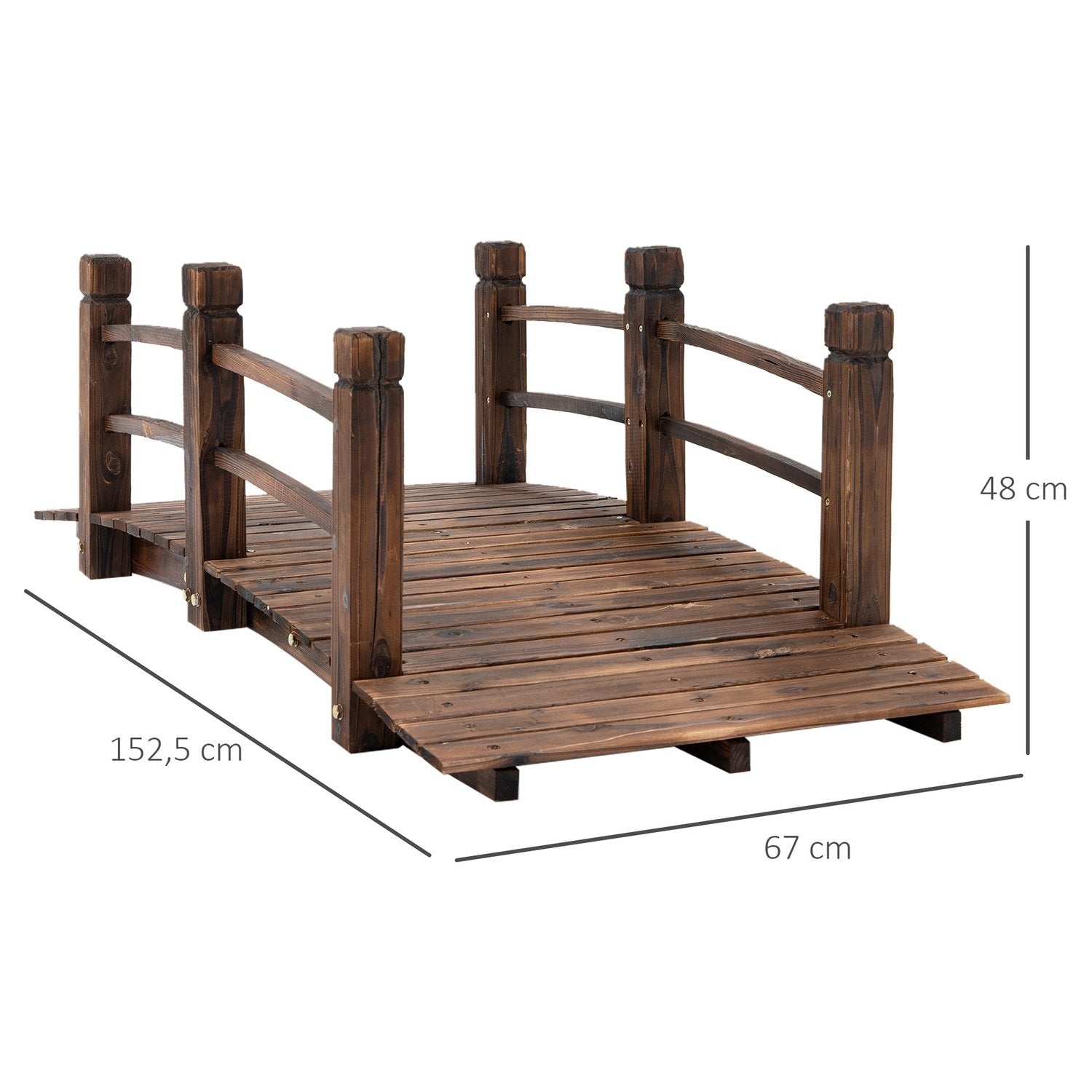 Havebro Træbro Træbro Dambro Dekorativ bro med rækværk op til 180 kg Grantræ Mørkebrunt 152,5 X 67 X 48 Cm