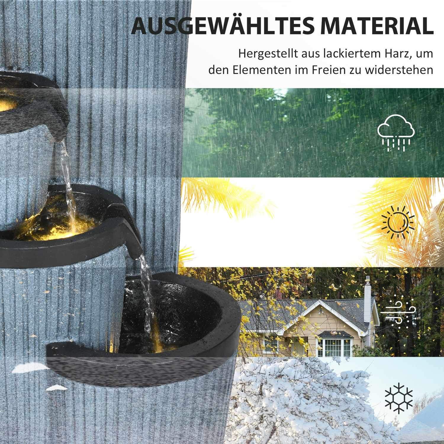 Havefontæne Solar Fountain Led Belysning 4 Niveauer Dekorativ Fontæne Blomsterkasse Balkon Syntetisk harpiks 33 X 30 X 57,5 ​​Cm