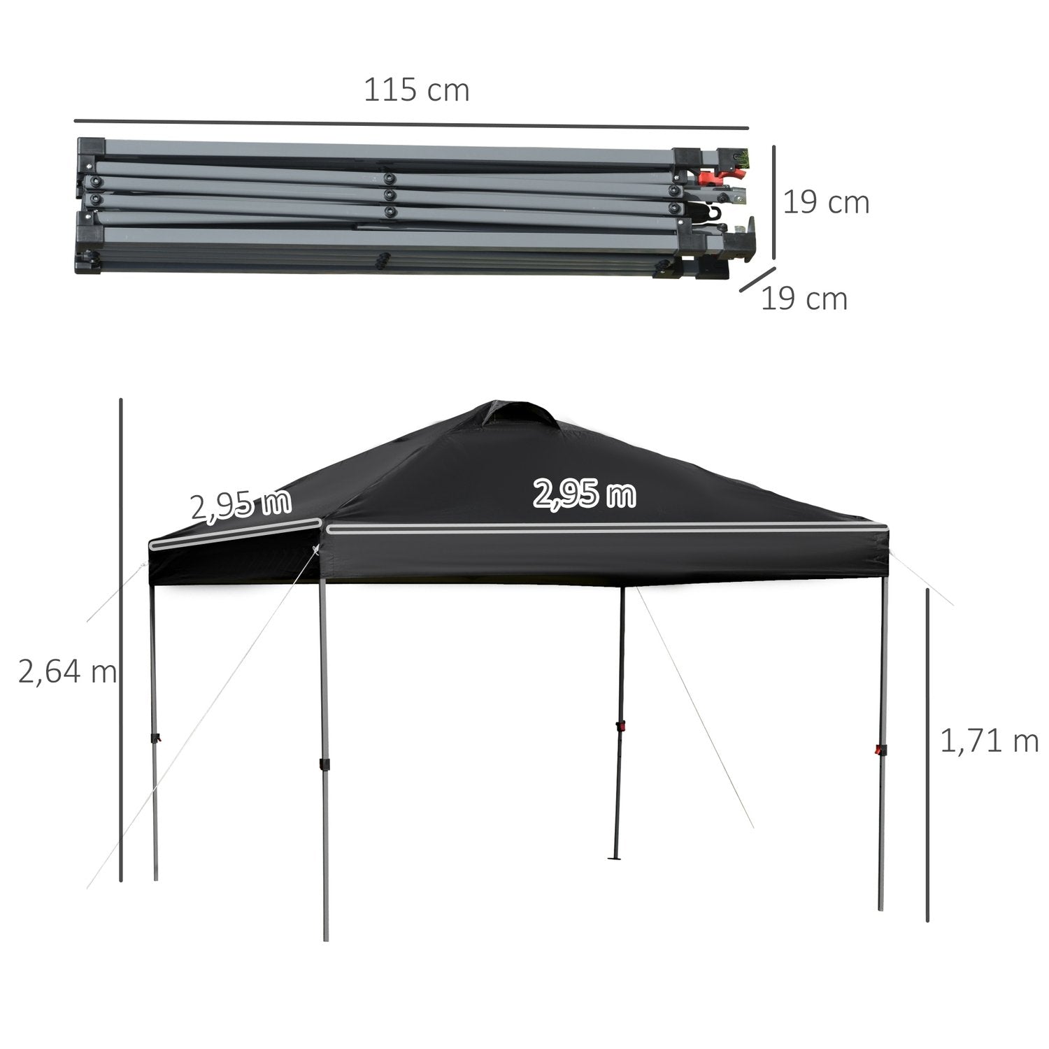 Garden Gazebo 2,95X2,95M Folding Gazebo Pop-Up Med Pinnar Och Rep, Oxford-Tyg, Uv-Skydd, Svart