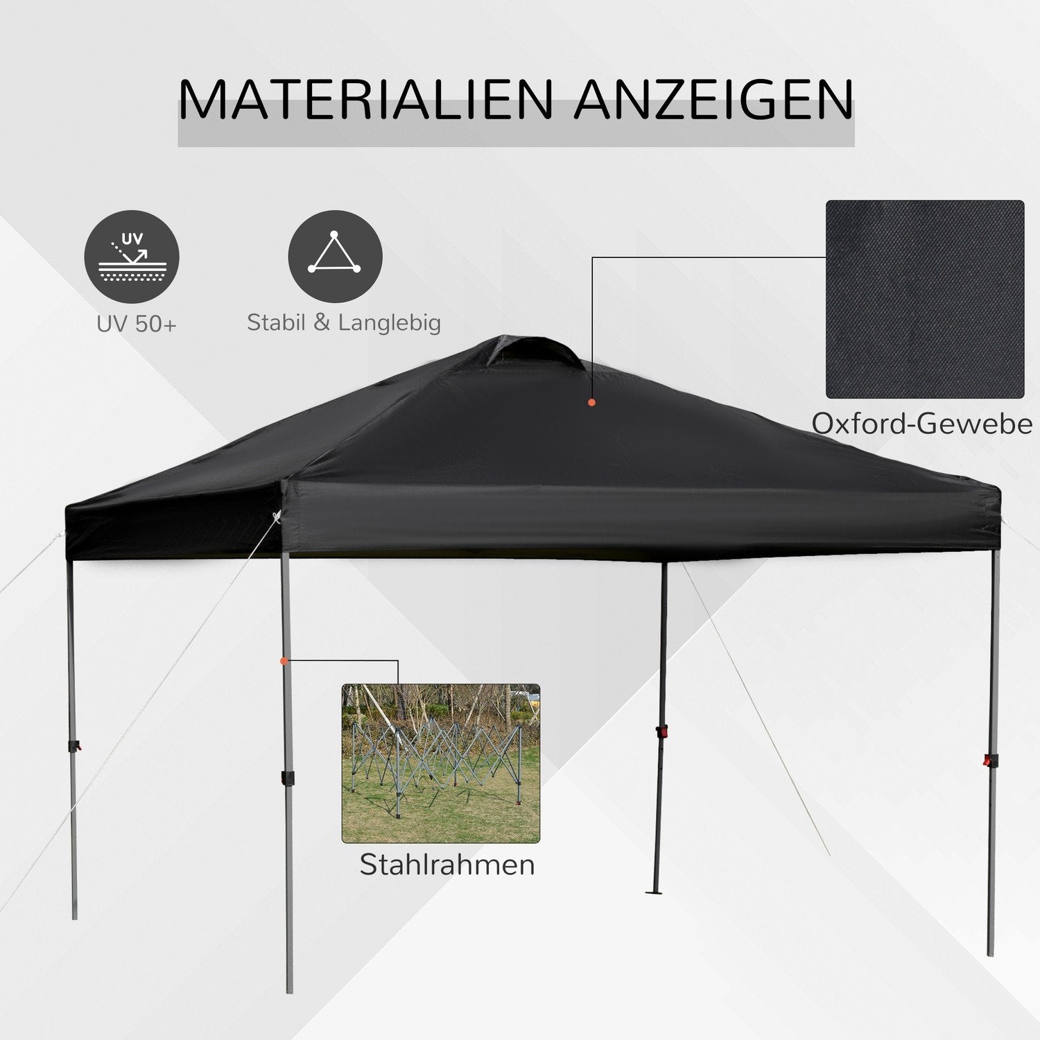 Garden Gazebo 2,95X2,95M Folding Gazebo Pop-Up Med Pinnar Och Rep, Oxford-Tyg, Uv-Skydd, Svart