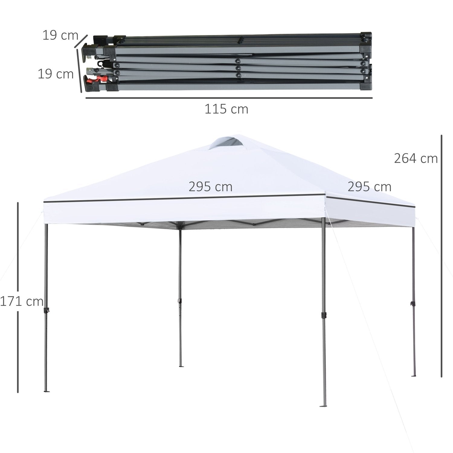 Havepavillon 2,95X2,95M sammenfoldelig lysthus Pop Up med pinde og reb Oxford stof UV-beskyttelse Hvid