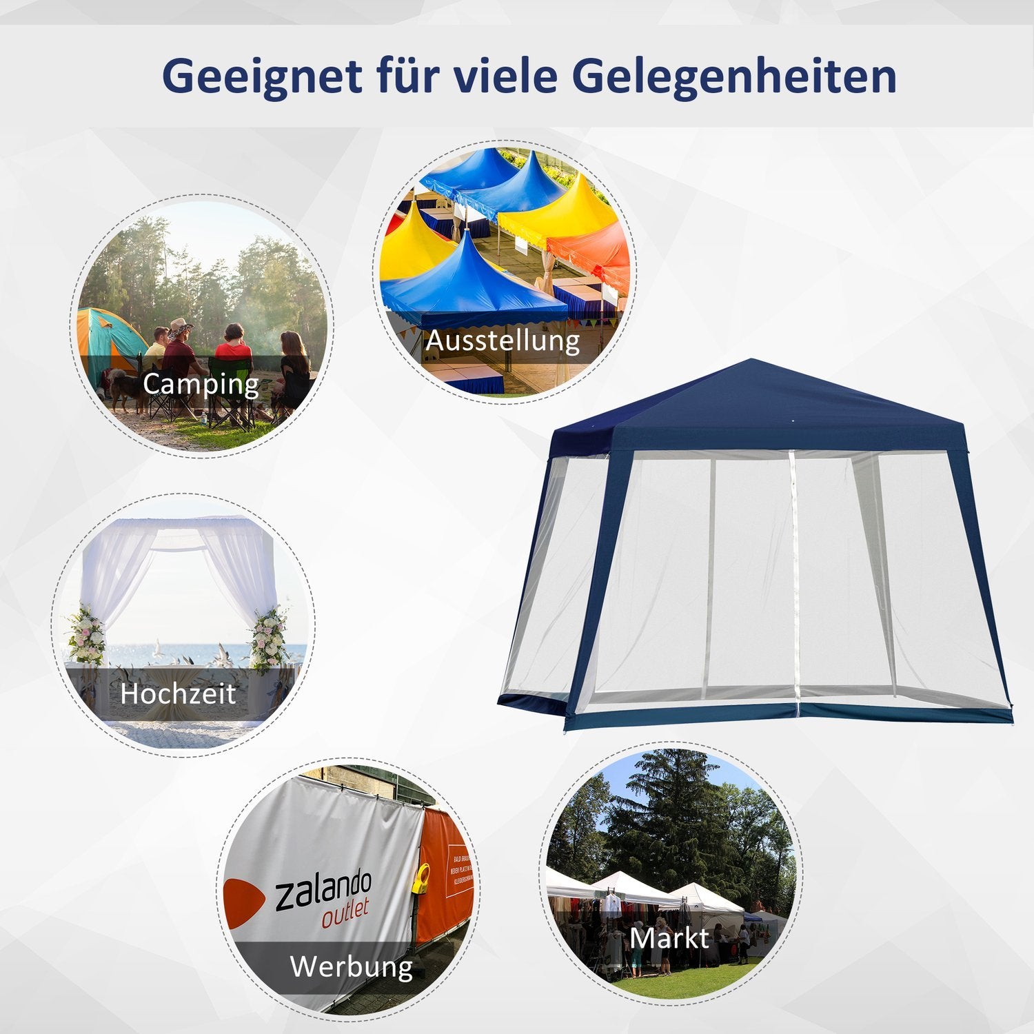 Garden Gazebo Marquee Partytält Väderbeständigt Myggnät Metall Polyester Blå 3X3M