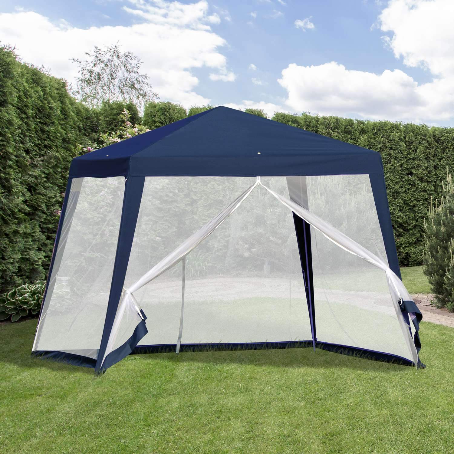 Garden Gazebo Marquee Partytält Väderbeständigt Myggnät Metall Polyester Blå 3X3M