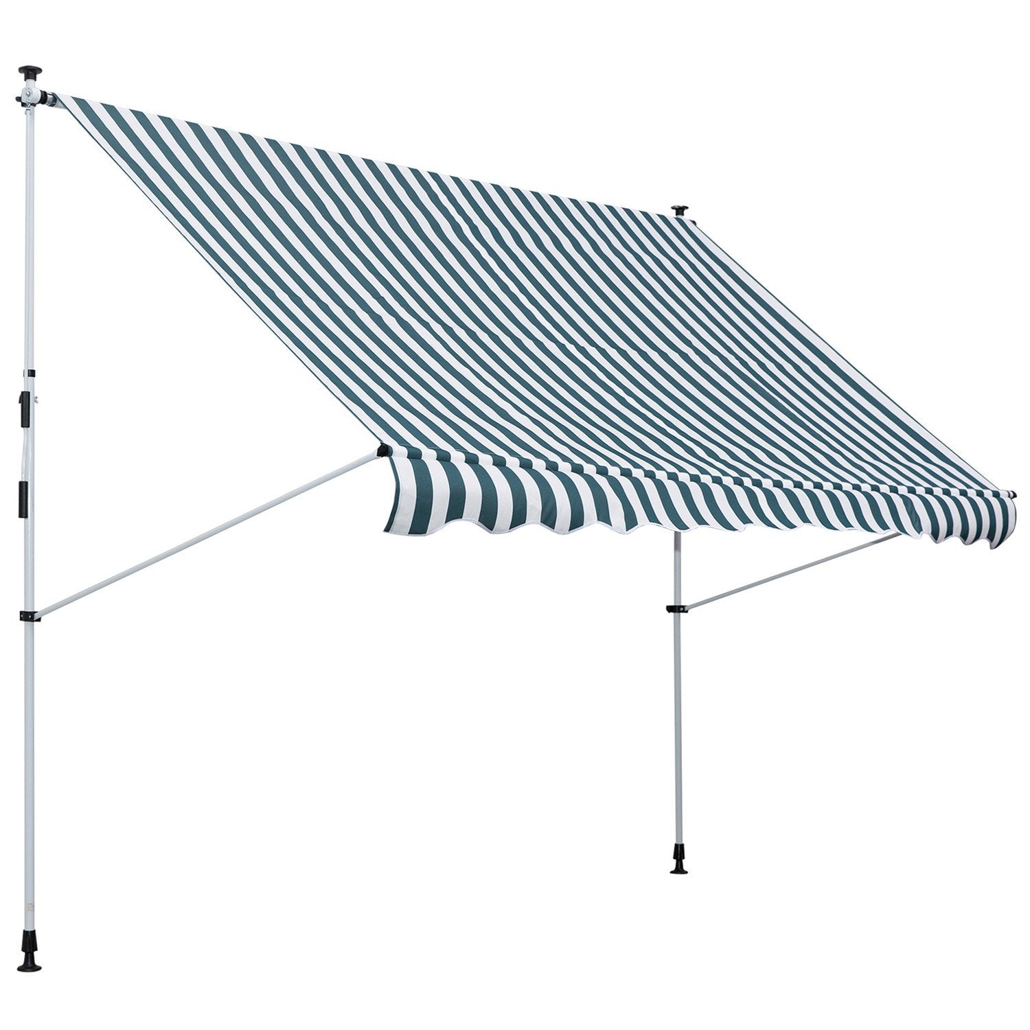 Markise, Foldearmsmarkise, Klemmemarkise, Højdejusterbar, Solskærm Med Foldearm Og Håndsving, Balkon, Aluminium, Grøn + Hvid, 300X150Cm