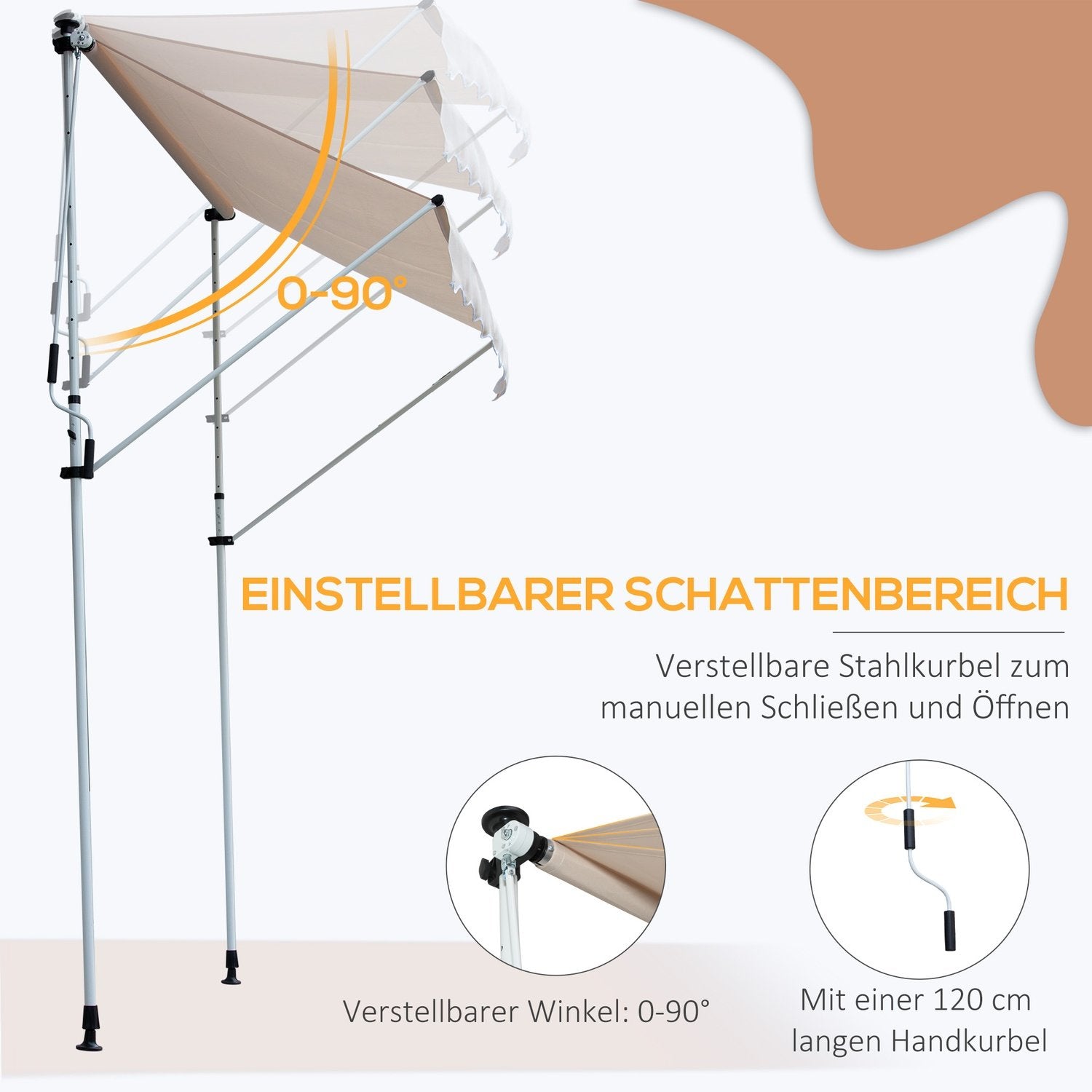 Markise, Foldearmsmarkise, Højdejusterbar klemmemarkise, 200X150Cm, ​​Cremehvid, Aluminium