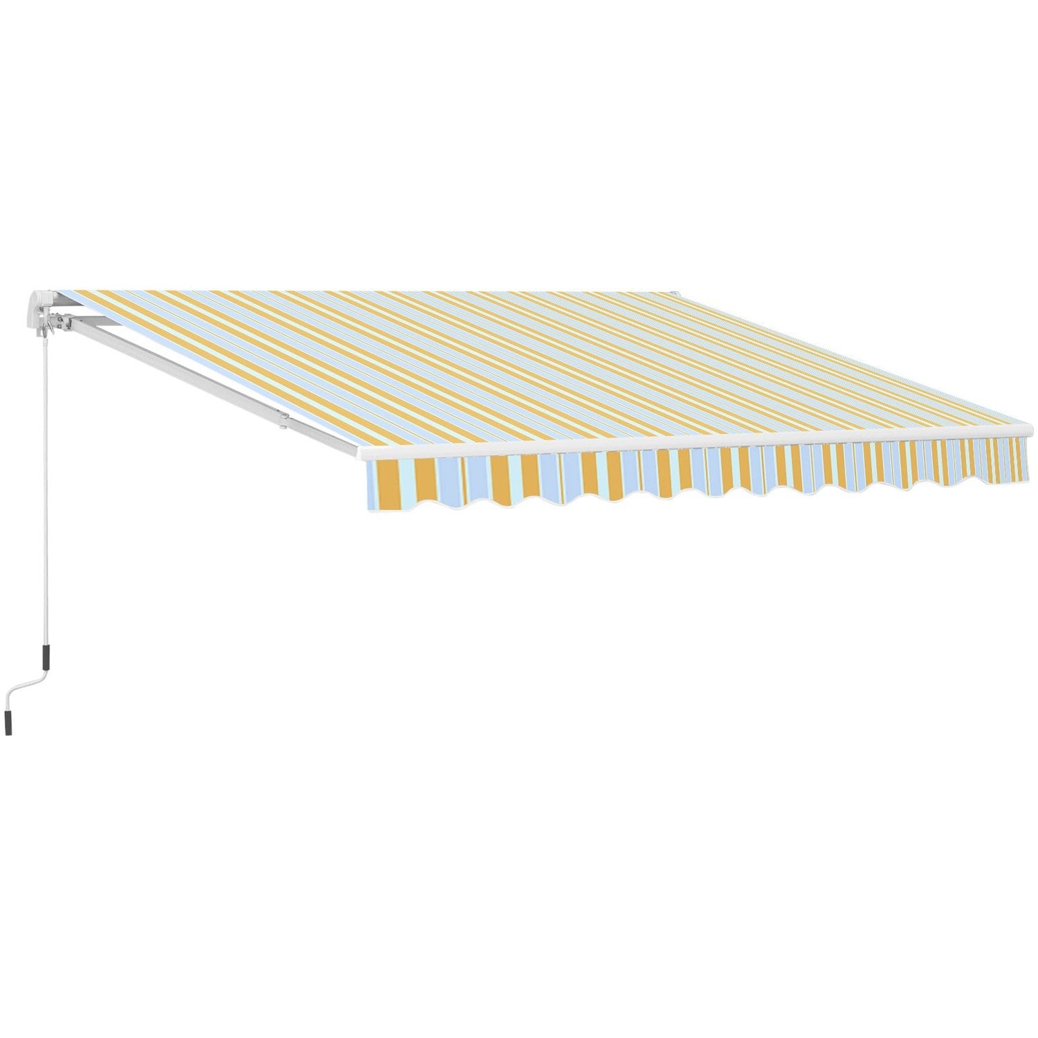 Markise med håndsving, foldearmsmarkise, solafskærmning, aluminium, gul beige, til altan og terrasse