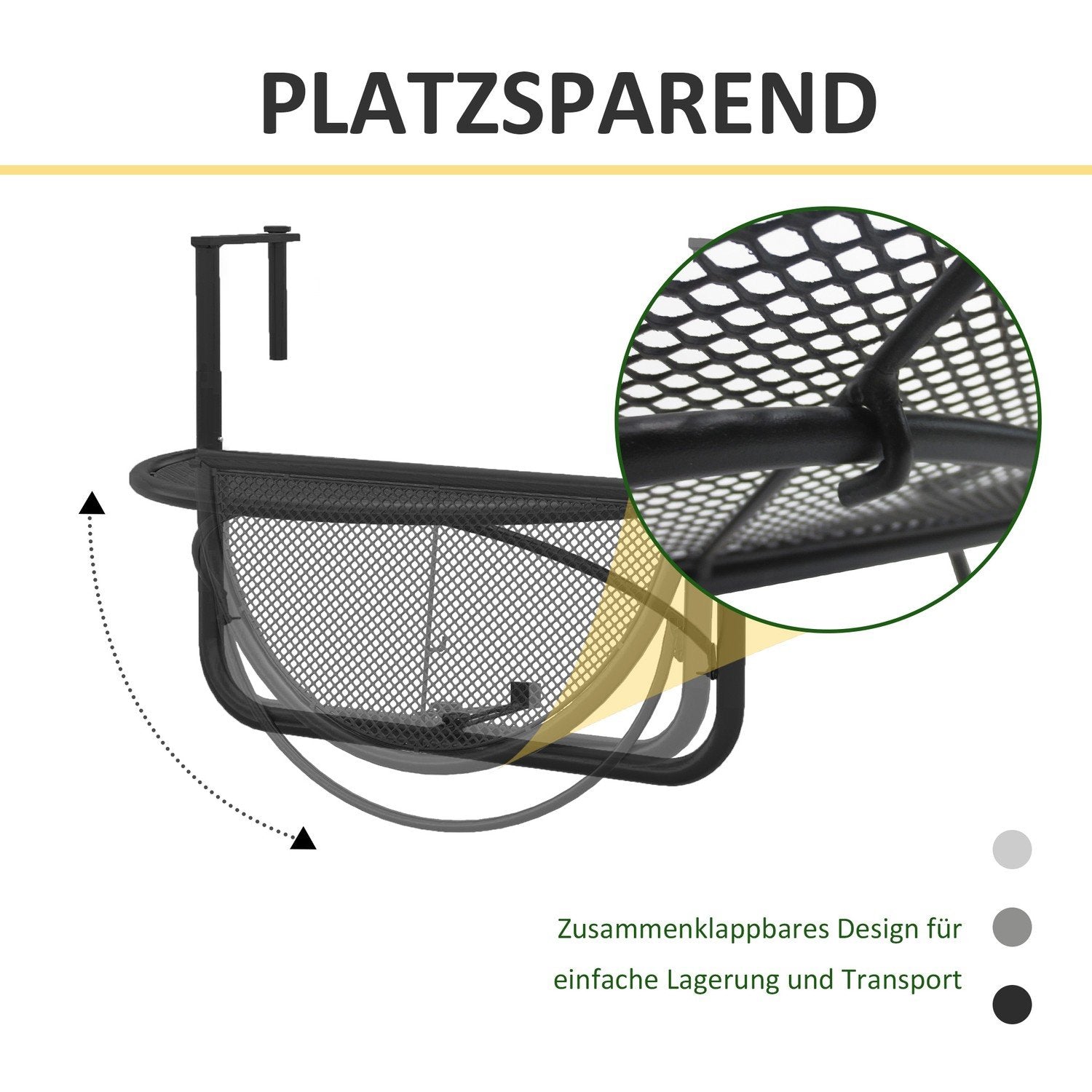 Outsolny Balkonghängbord Höj- Och Sänkbart Halvrund Metall Ø30Cm