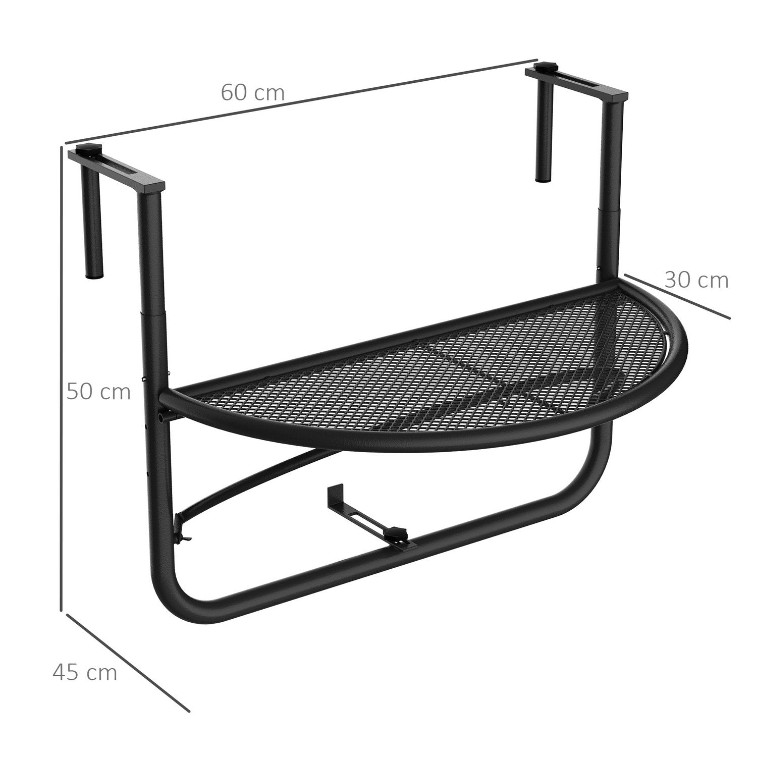 Outsolny Balkonghängbord Höj- Och Sänkbart Halvrund Metall Ø30Cm