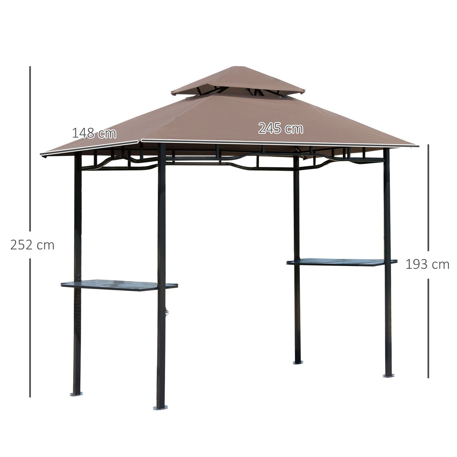 Grillpavillon Havetelt Flammesikkert Dobbelttag Kaffe Brun + Sort 245X148X252Cm