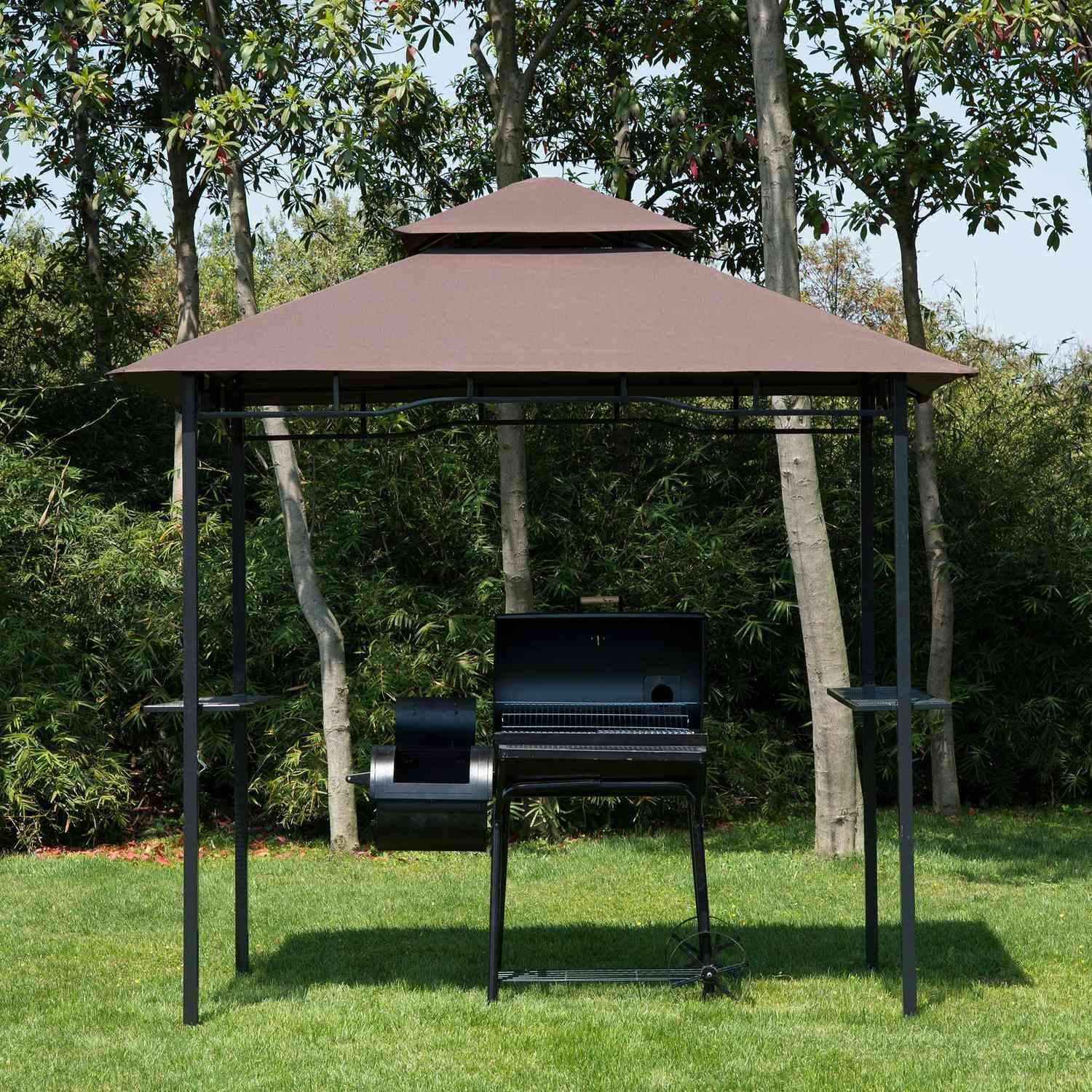 Grillpavillon Havetelt Flammesikkert Dobbelttag Kaffe Brun + Sort 245X148X252Cm