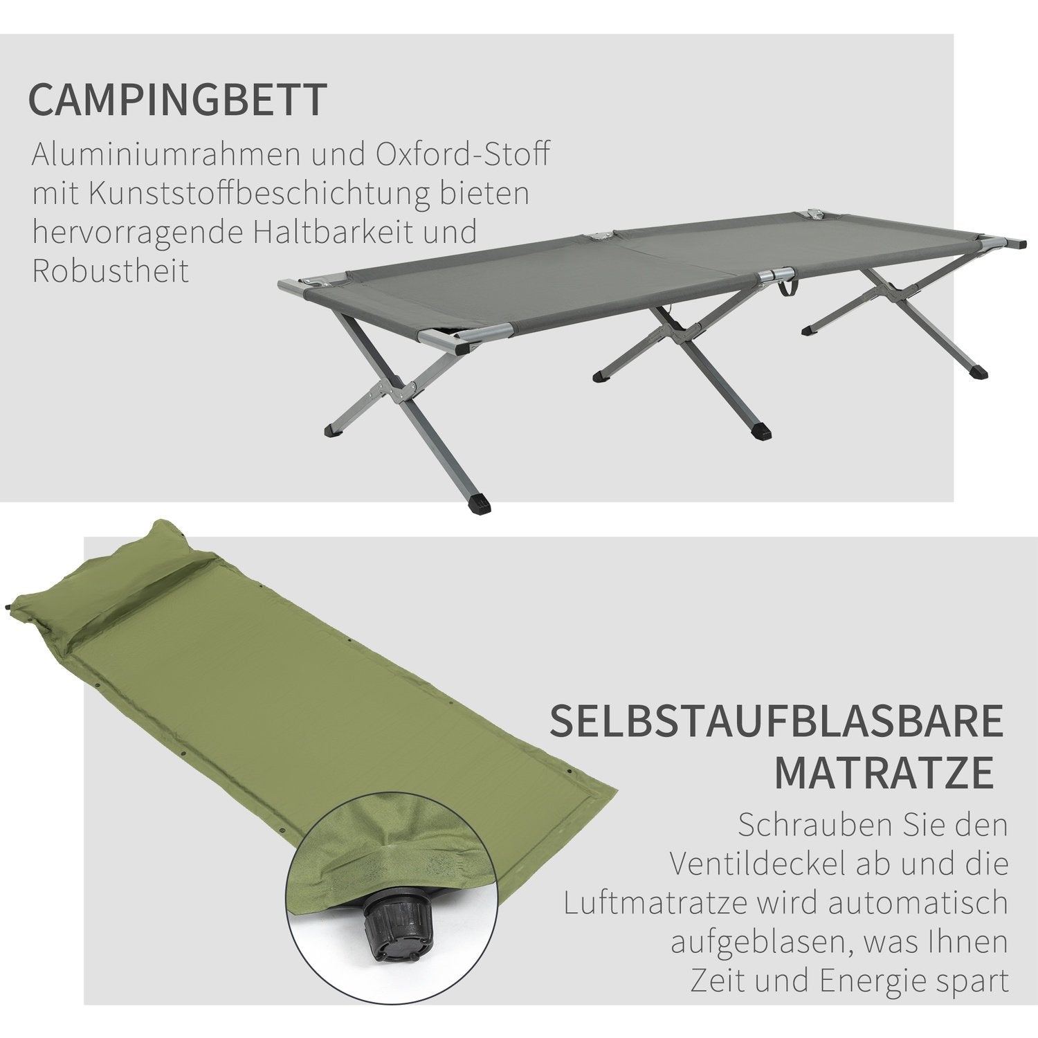 Campingseng med telt Højteltseng til 1 person Kuppeltelt med luftmadras inklusive bæretaske Grå 200 X 86 X 147 Cm