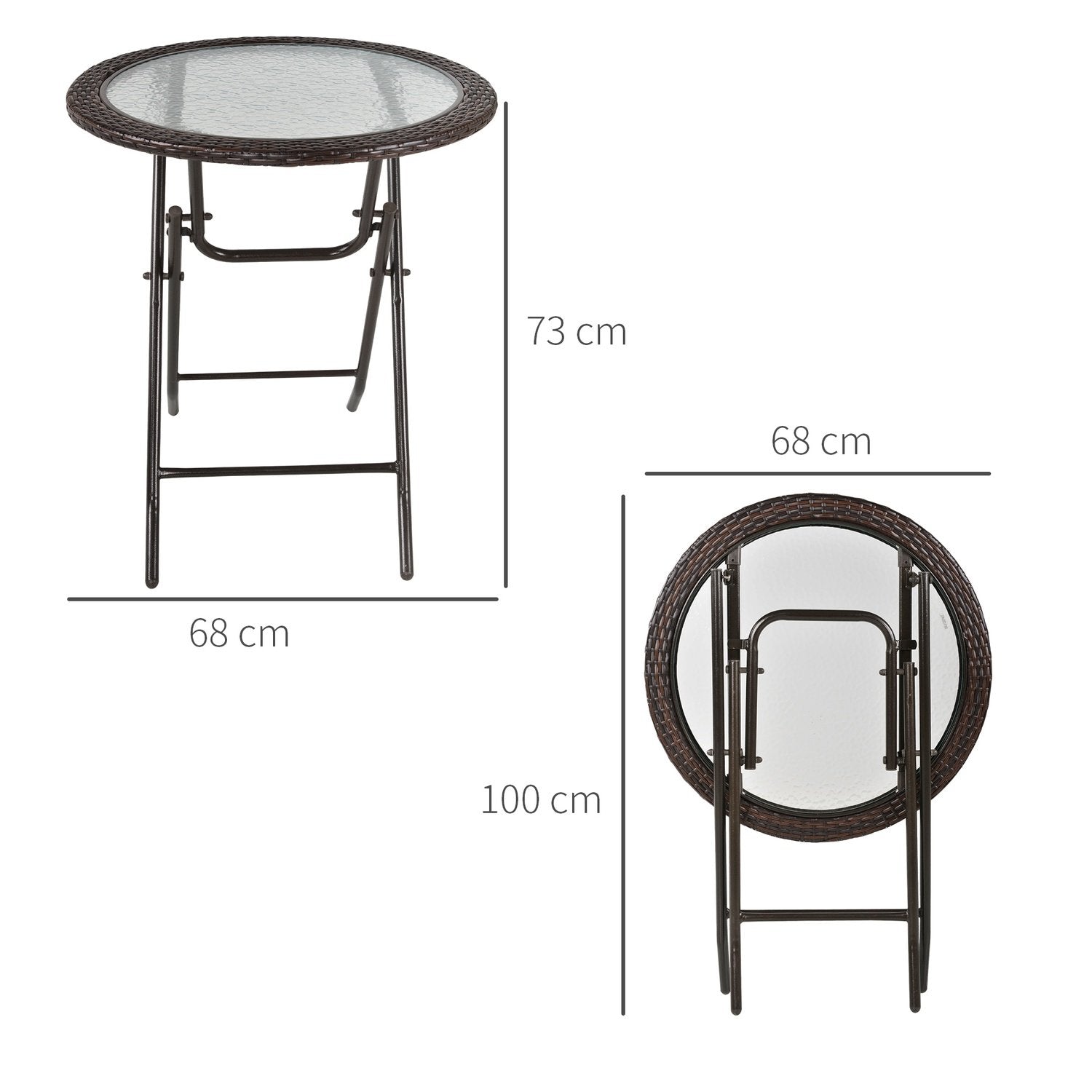 Campingbord Foldebord Rundt Rattan indretning Stålbrun Ø68Cm