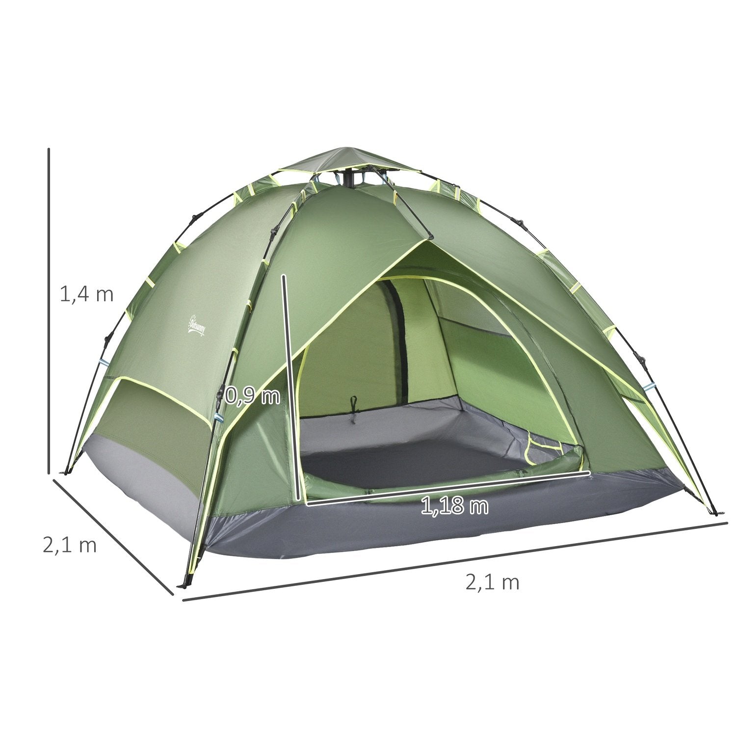 Campingtelt Dobbelttelt udendørstelt til 2 voksne + 1 barn, 4 årstider, vandtæt, 210X210X140Cm