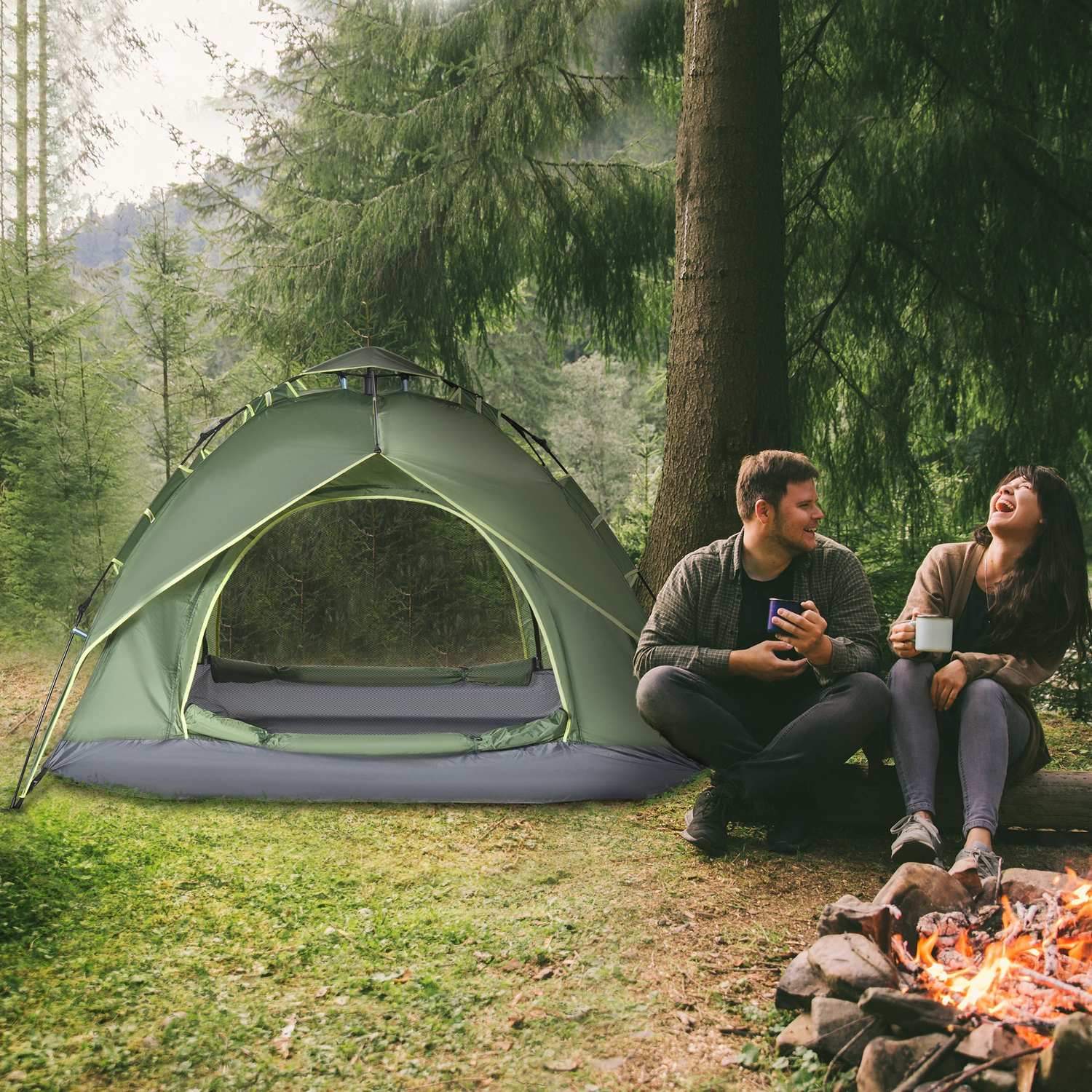 Campingtelt Dobbelttelt udendørstelt til 2 voksne + 1 barn, 4 årstider, vandtæt, 210X210X140Cm