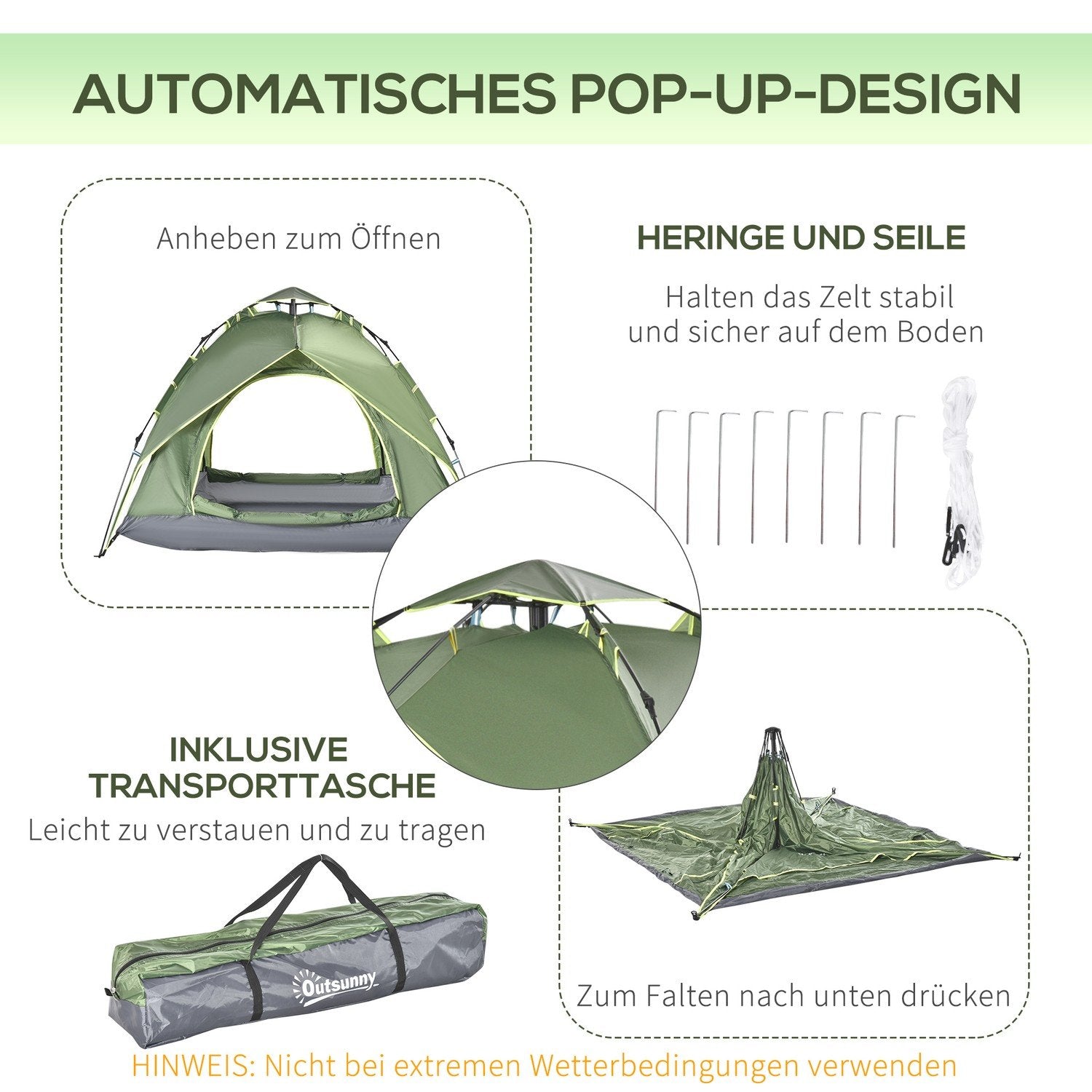 Campingtelt Dobbelttelt udendørstelt til 2 voksne + 1 barn, 4 årstider, vandtæt, 210X210X140Cm