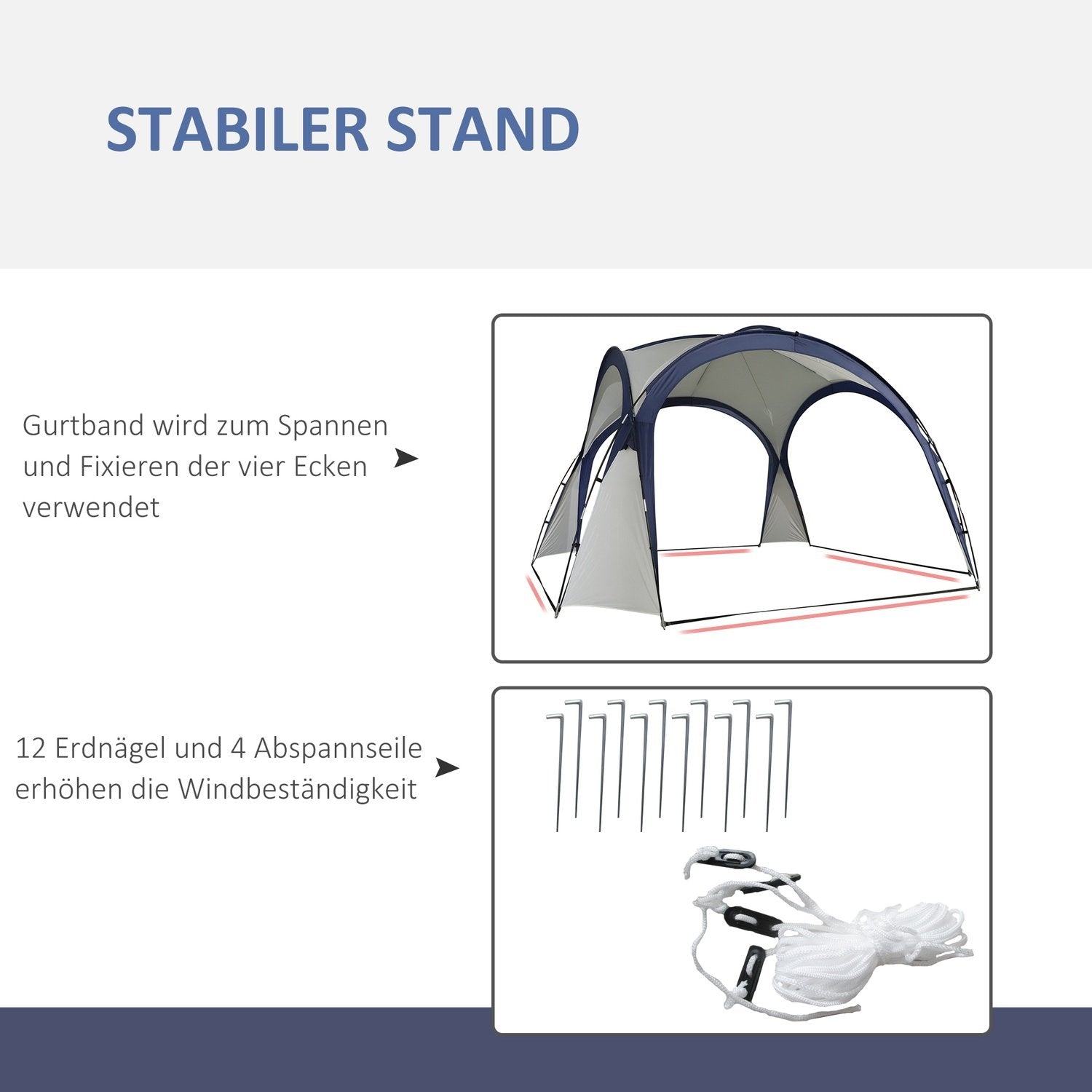 Campingtelt Havetelt Festtelt Solafskærmning Vejrbestandig glasfiberstang + Polyester Cremehvid + Blå 3,5 X 3,5 X 2,3 M