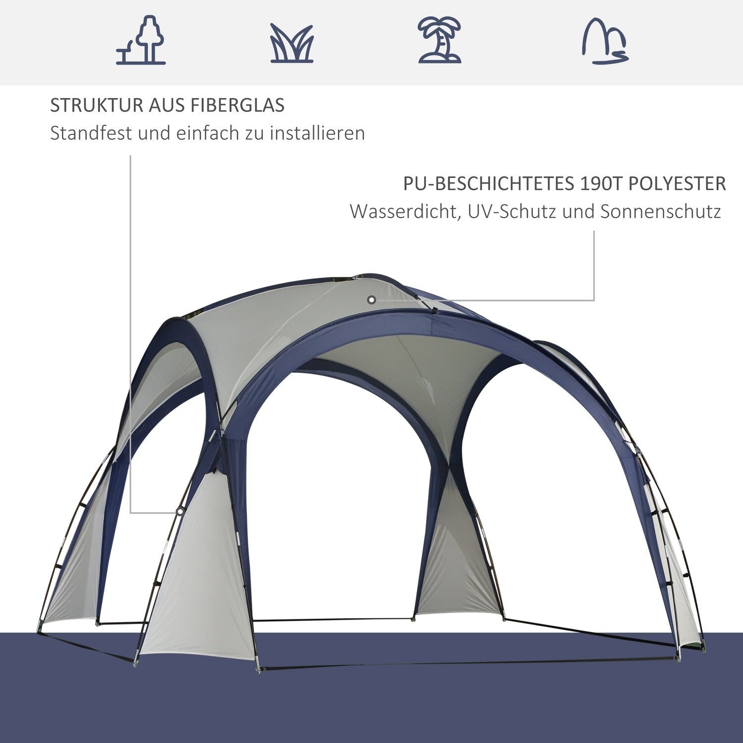 Campingtelt Havetelt Festtelt Solafskærmning Vejrbestandig glasfiberstang + Polyester Cremehvid + Blå 3,5 X 3,5 X 2,3 M