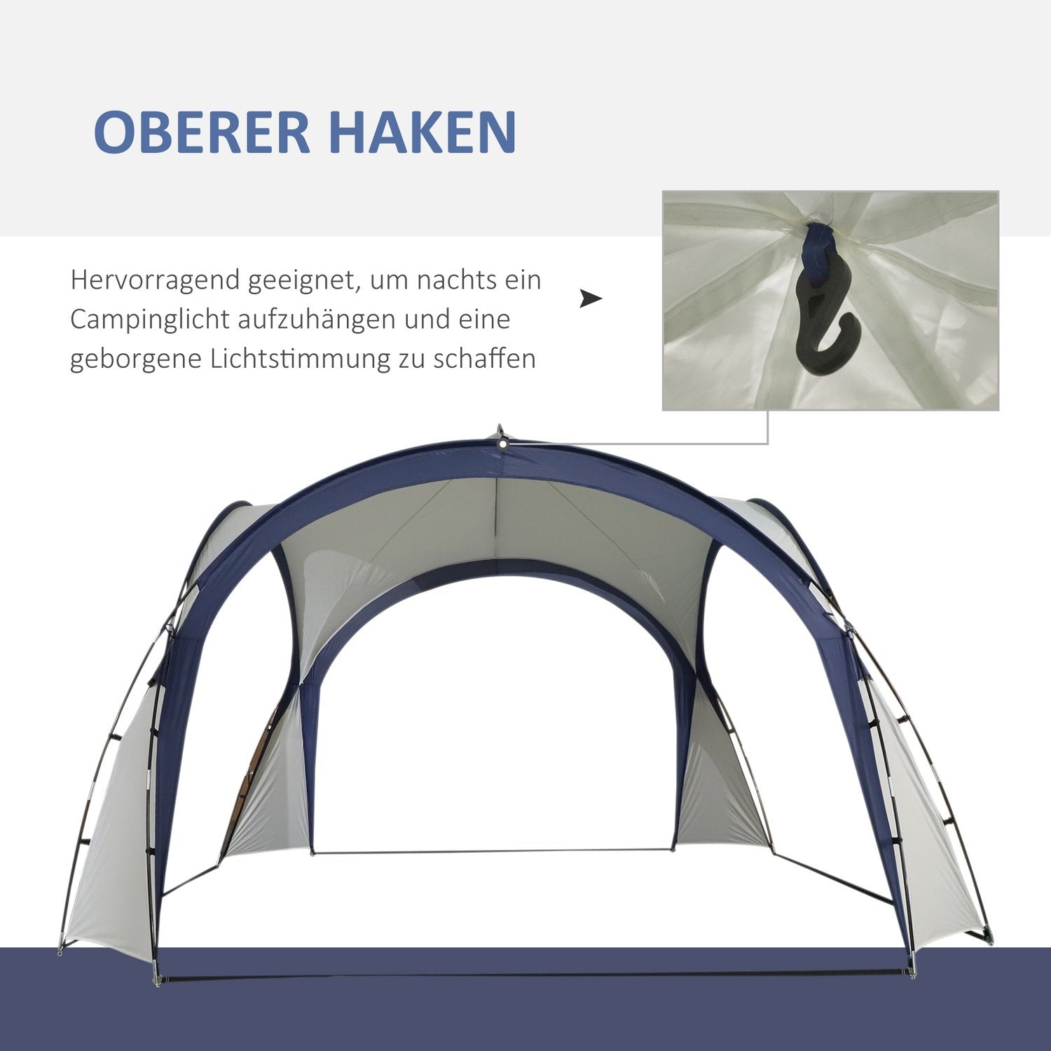 Campingtelt Havetelt Festtelt Solafskærmning Vejrbestandig glasfiberstang + Polyester Cremehvid + Blå 3,5 X 3,5 X 2,3 M