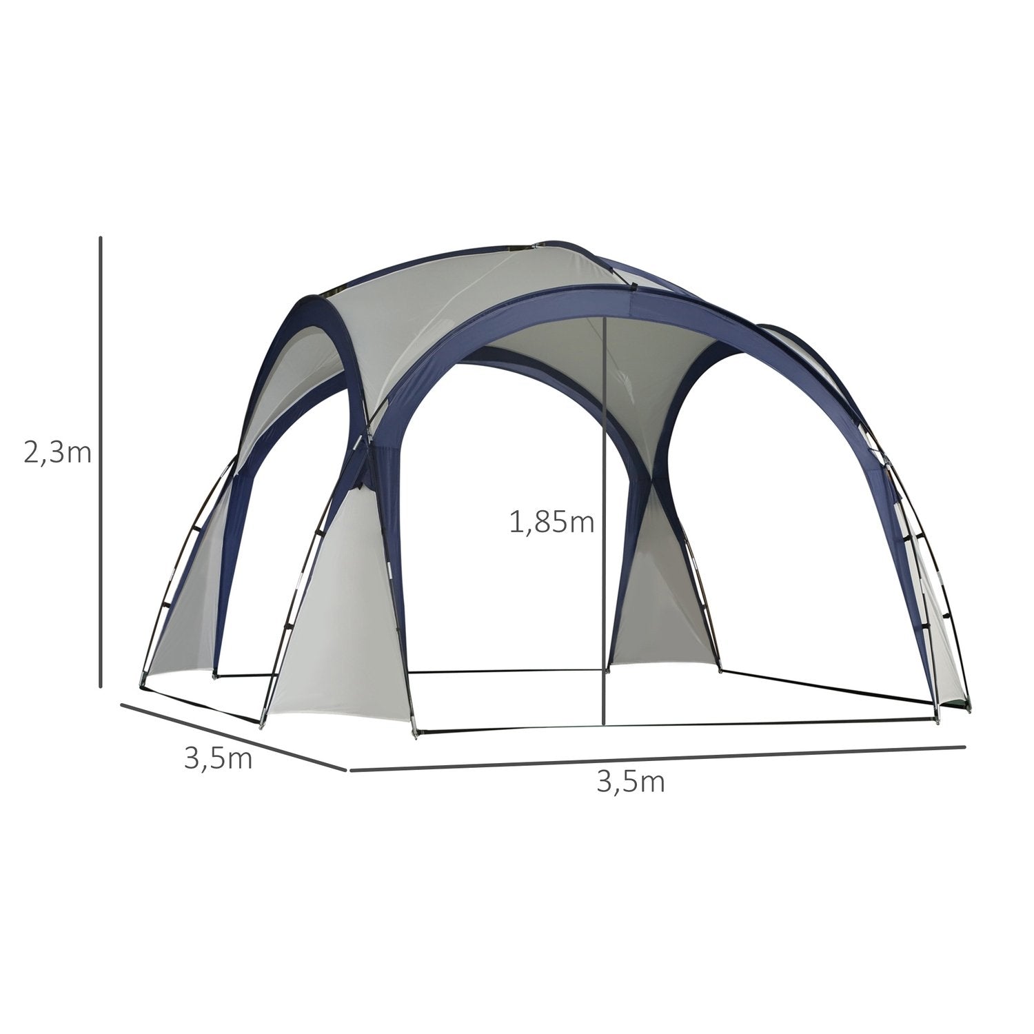 Campingtelt Havetelt Festtelt Solafskærmning Vejrbestandig glasfiberstang + Polyester Cremehvid + Blå 3,5 X 3,5 X 2,3 M