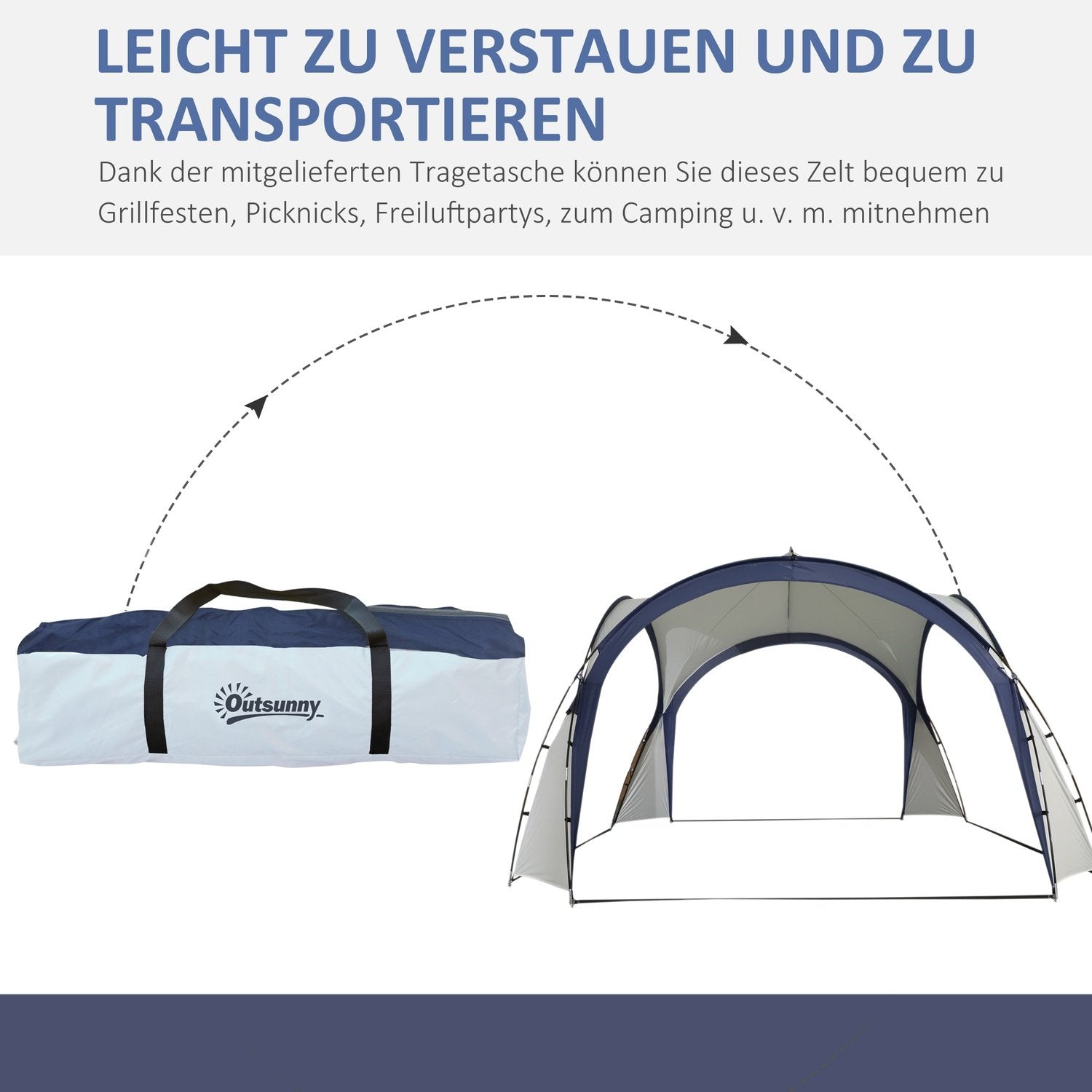 Campingtelt Havetelt Festtelt Solafskærmning Vejrbestandig glasfiberstang + Polyester Cremehvid + Blå 3,5 X 3,5 X 2,3 M